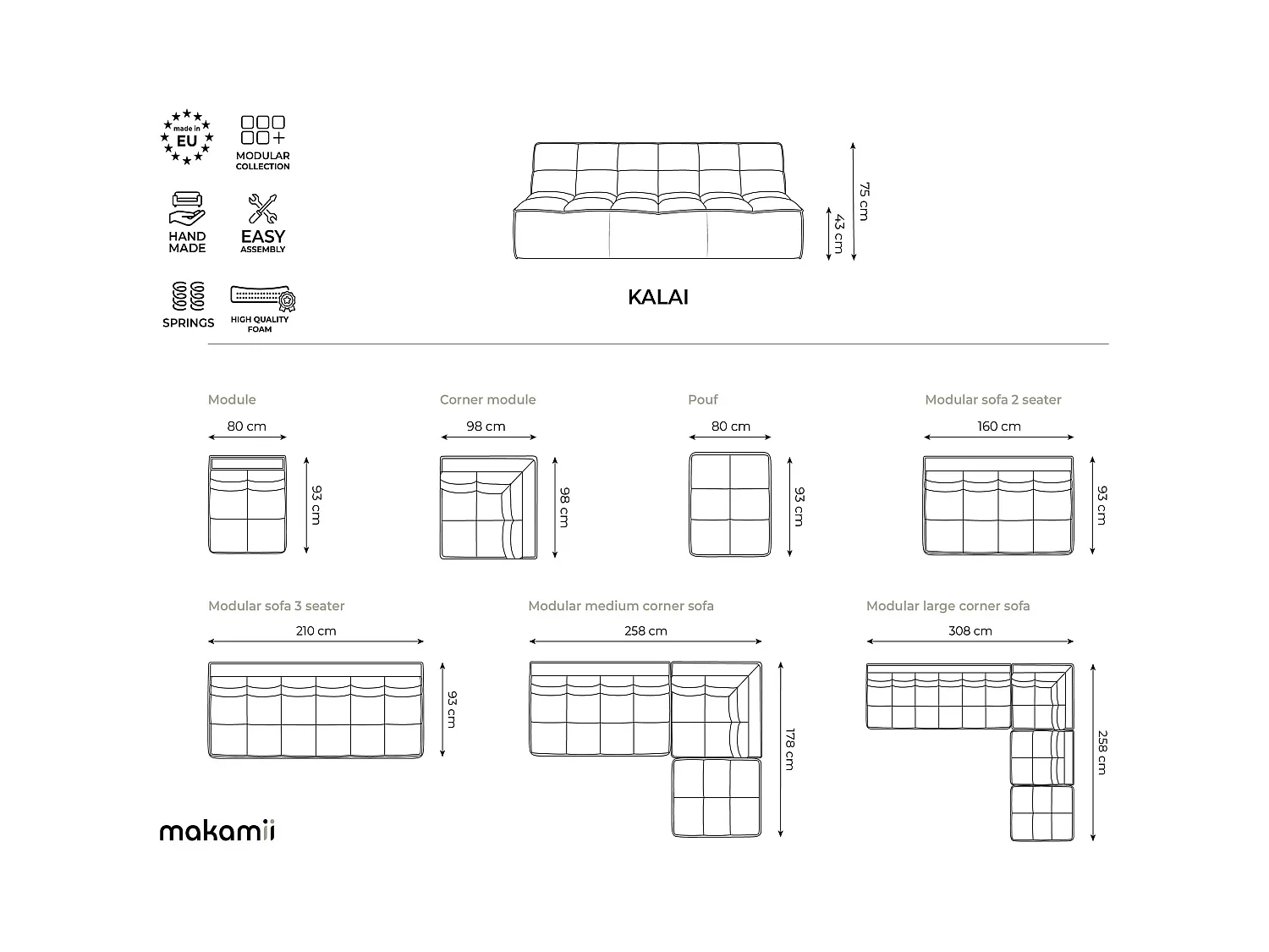 4-Sitzer Modulares Ecksofa - Ecke Rechts - Strukturstoff - Beige - KALAI