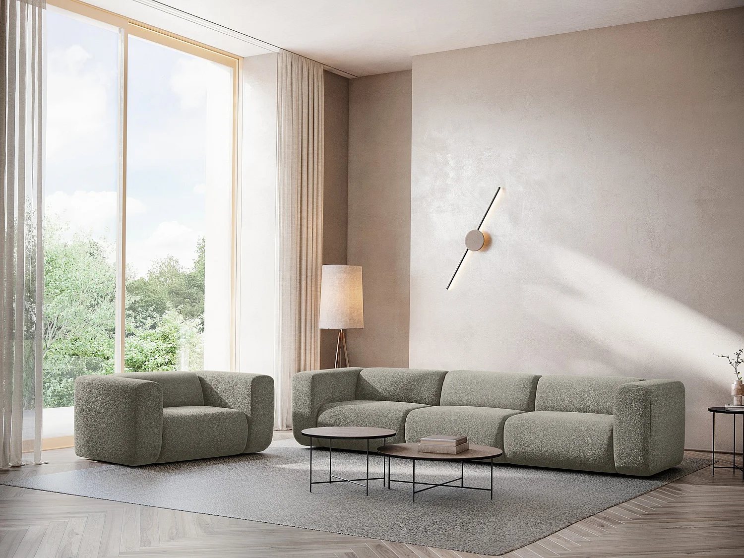 Canapé modulable 3 places en tissu texturé - beige foncé - EKAHI