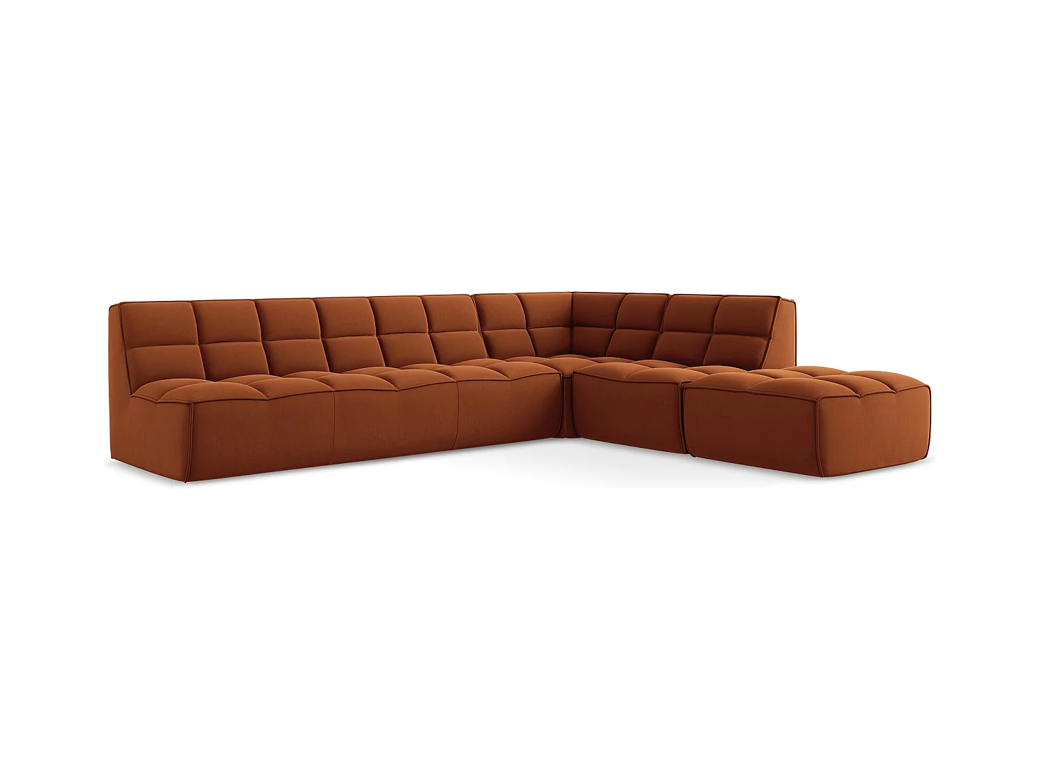 Canapé d'angle 5 places modulaire droit en velours - terre cuite - KALAI