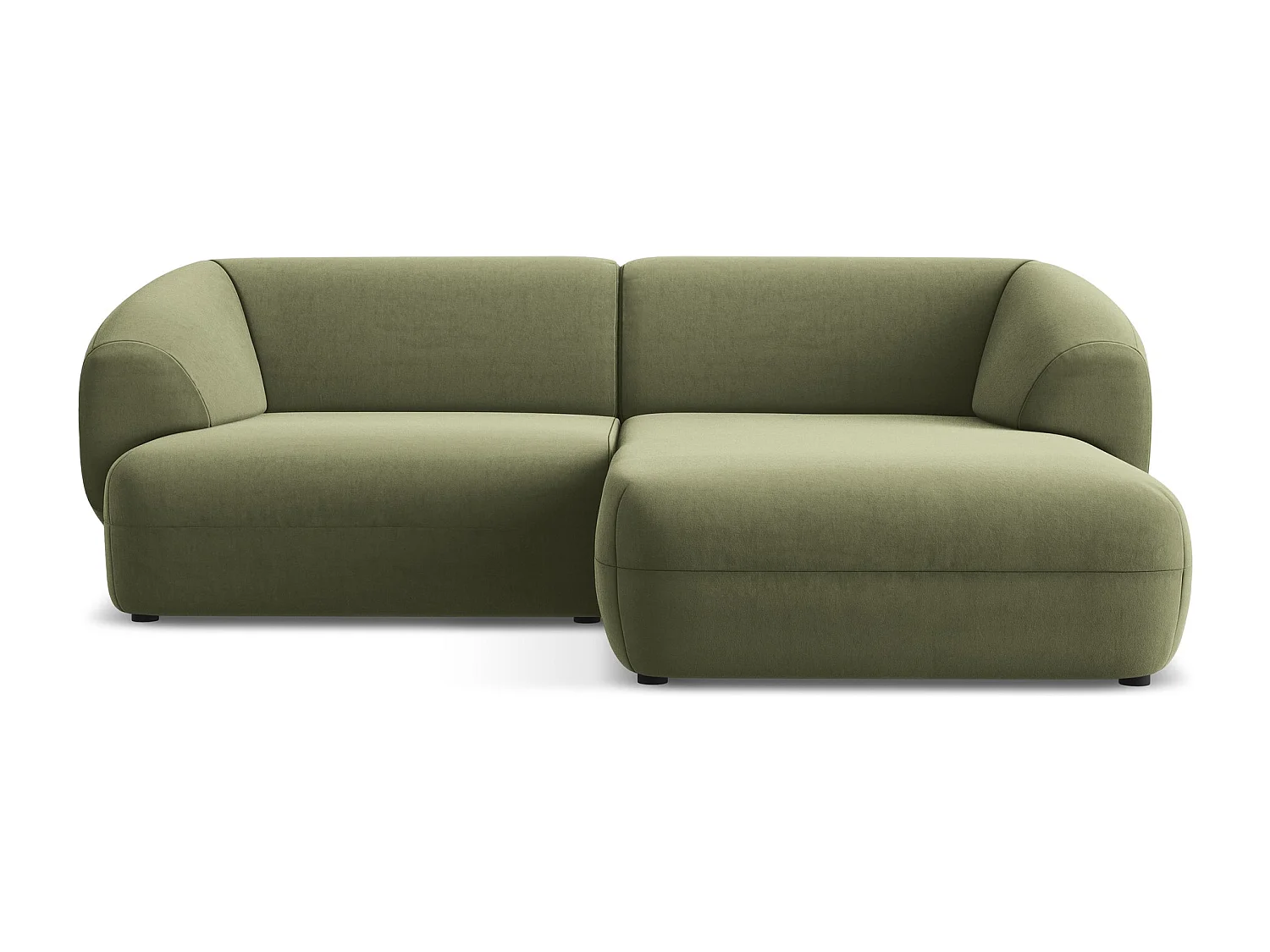 Canapé d'angle 2,5 places modulaire droit en velours - olive - MOANA