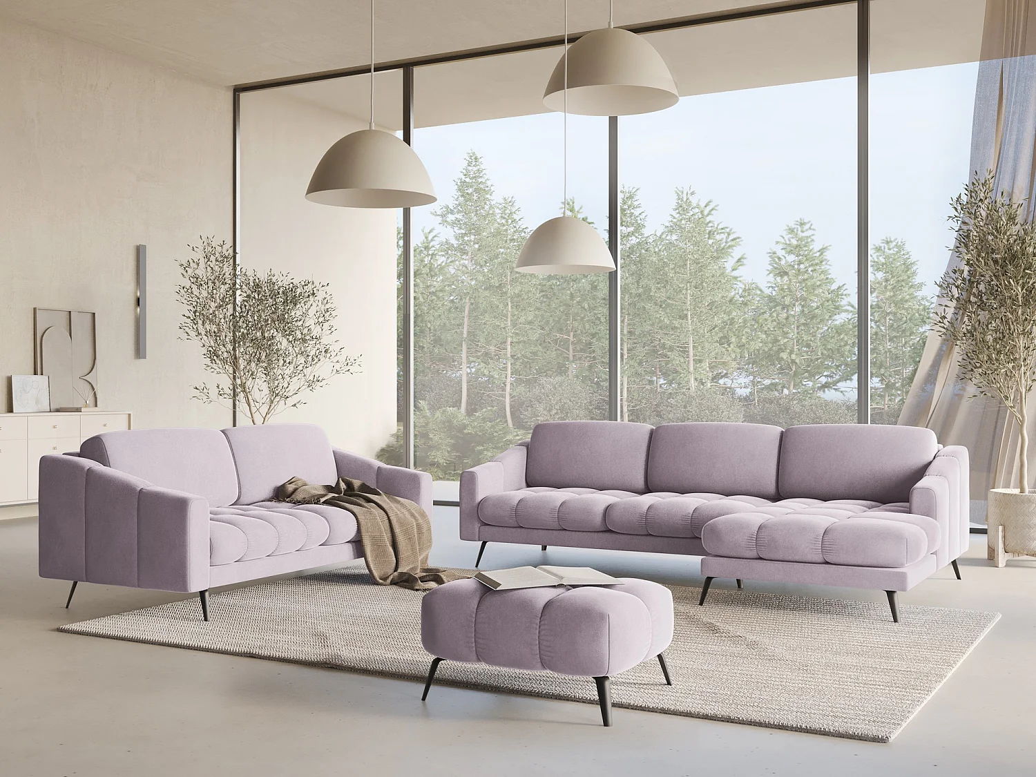 4-Sitzer Sofa - - Samt - Lavendel - NALU