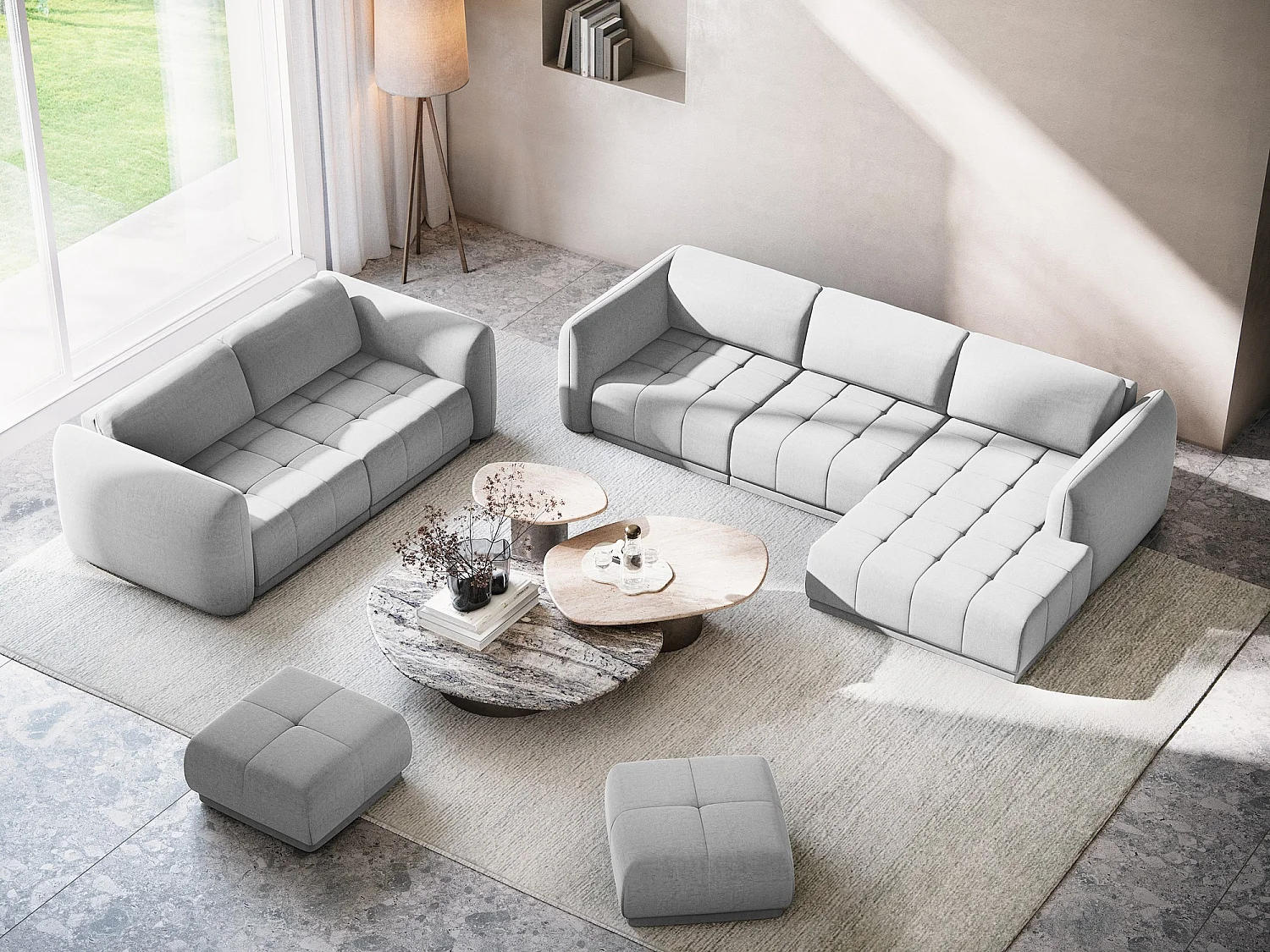 Ecksofa - Ecke Rechts - Samt - Grau - HOKU