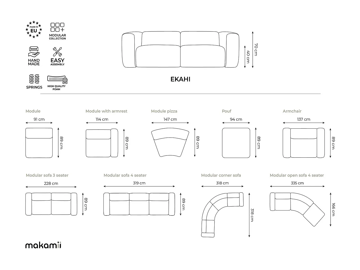 Module avec accoudoirs gauche en tissu chenille - noir - EKAHI