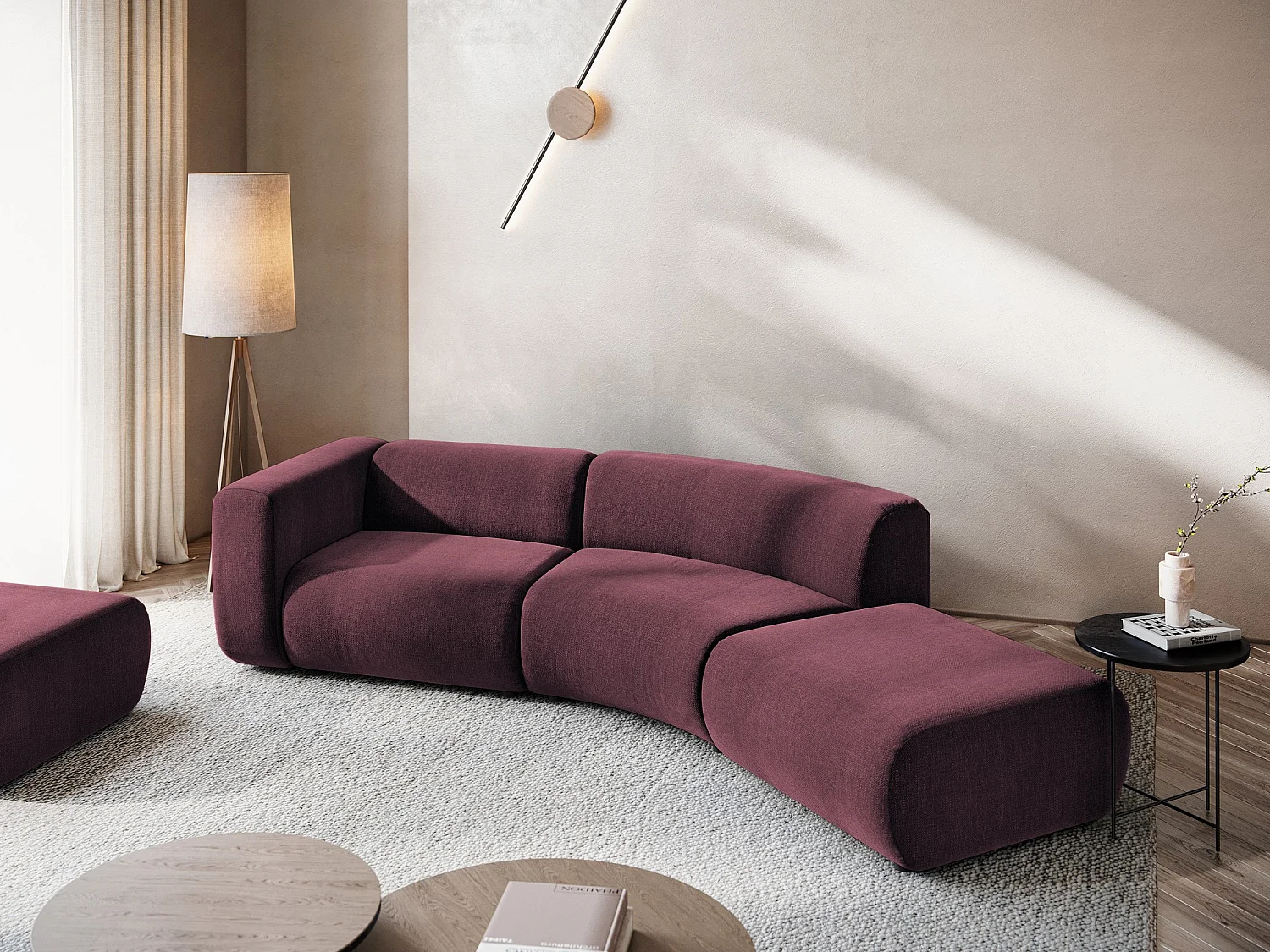 Canapé modulable 4 places droit en tissu chenille - bordeaux - EKAHI