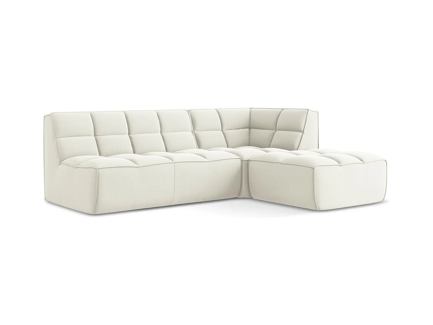 Canapé d'angle 4 places modulaire droit en velours - beige clair - KALAI