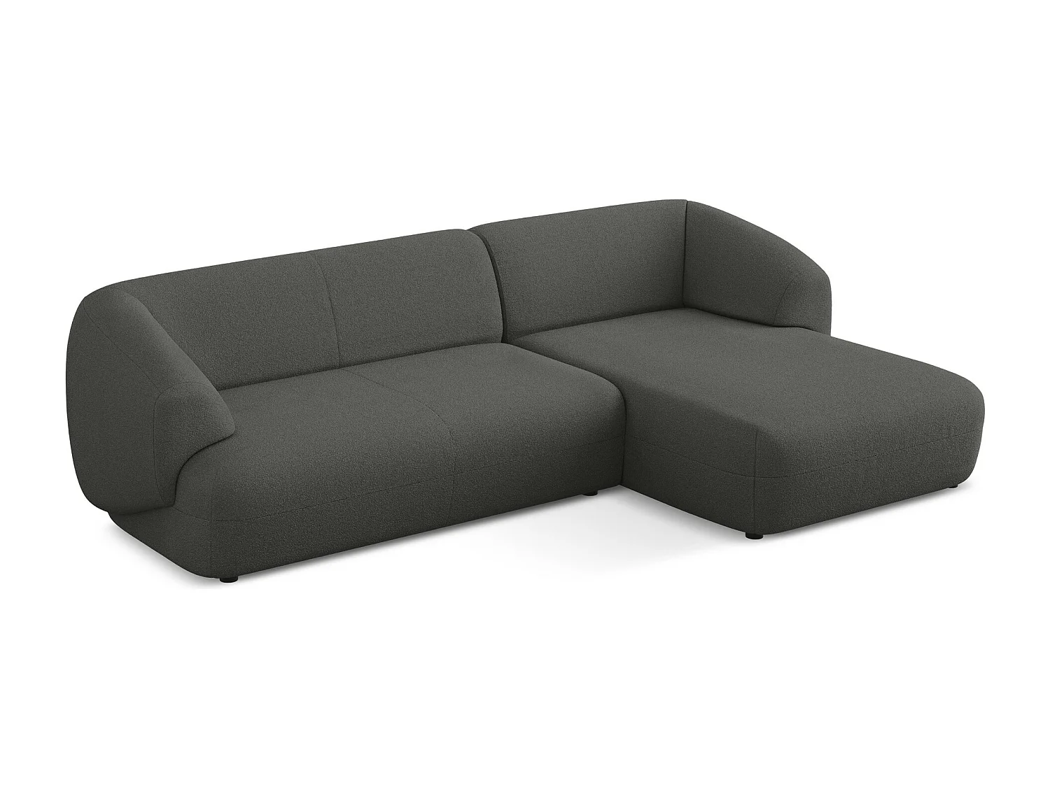 Sofá de canto modular direito 3 lugares em tecido bouclé grafite - MOANA