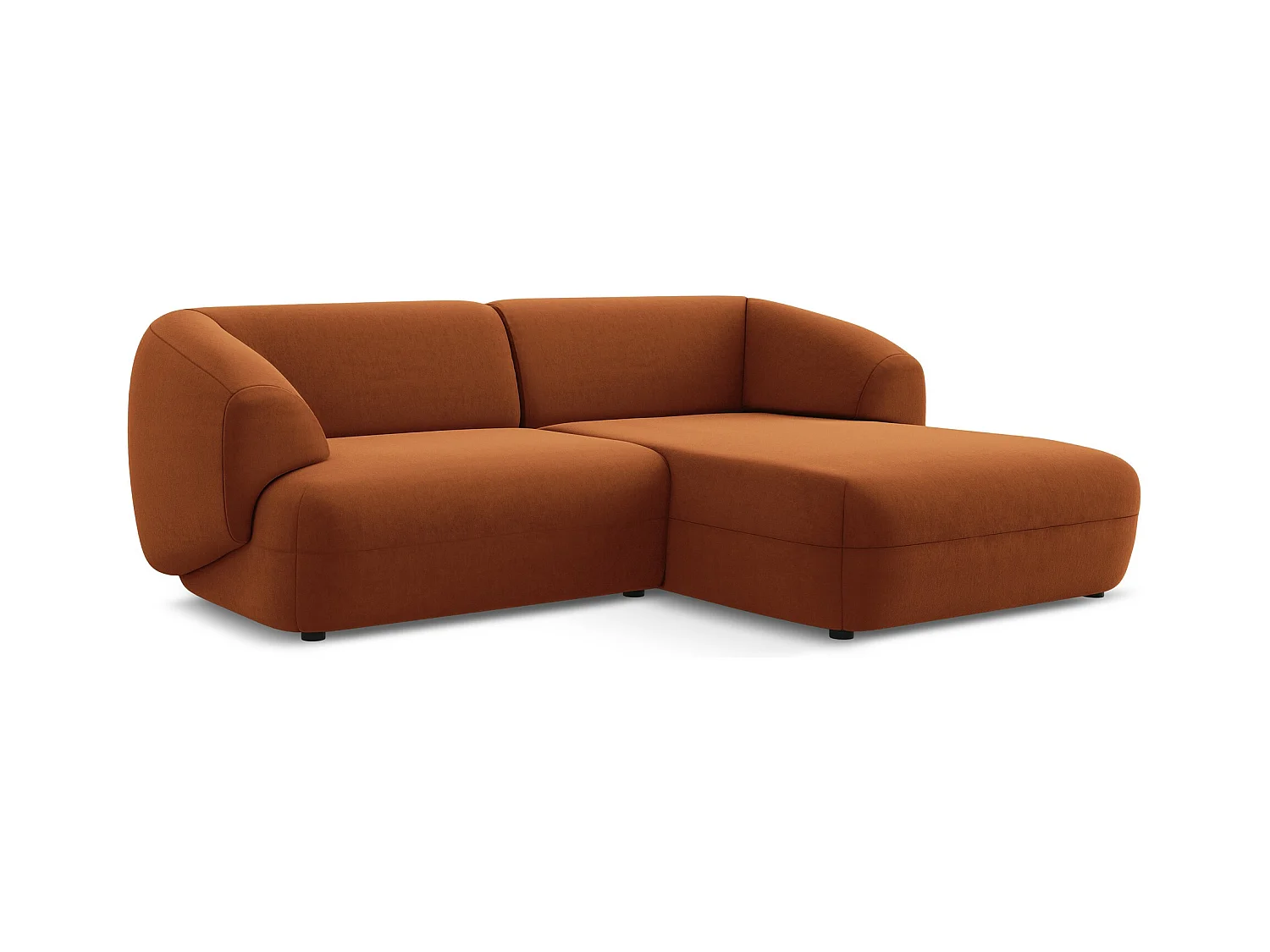 Canapé d'angle 2,5 places modulaire droit en velours - terre cuite - MOANA