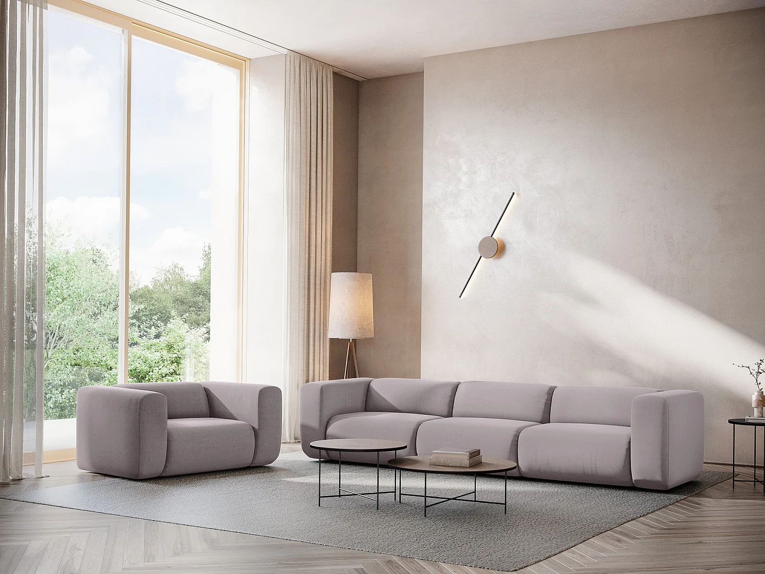 Vierzits modulaire bank van lavendel velours - EKAHI