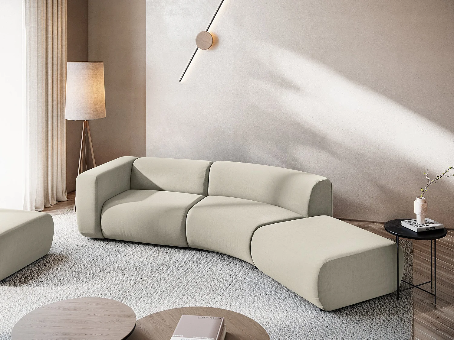 4-Sitzer Sofa Rechts - - Samt - Perle - EKAHI
