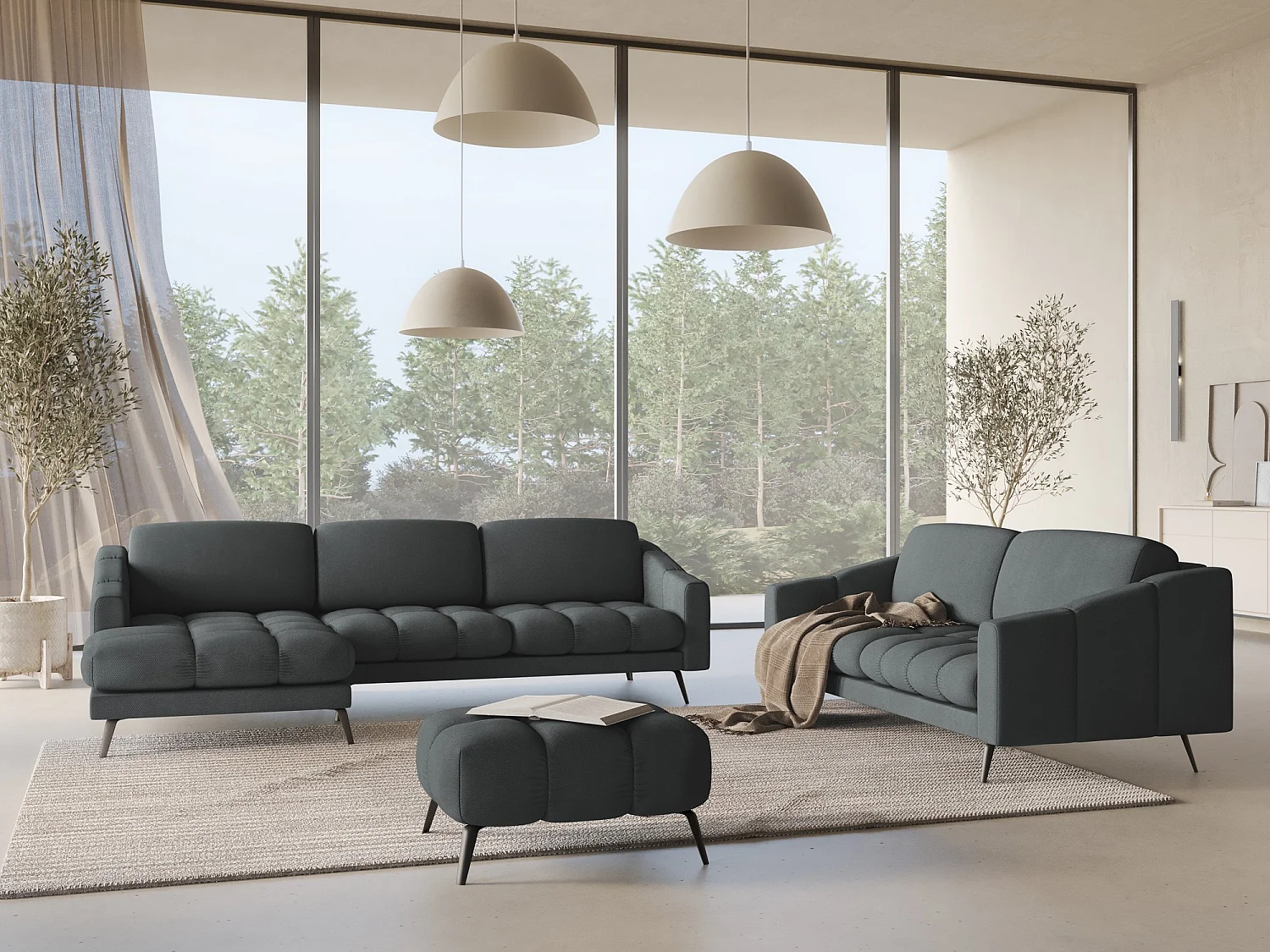 Canapé d'angle gauche en tissu chenille - graphite - NALU