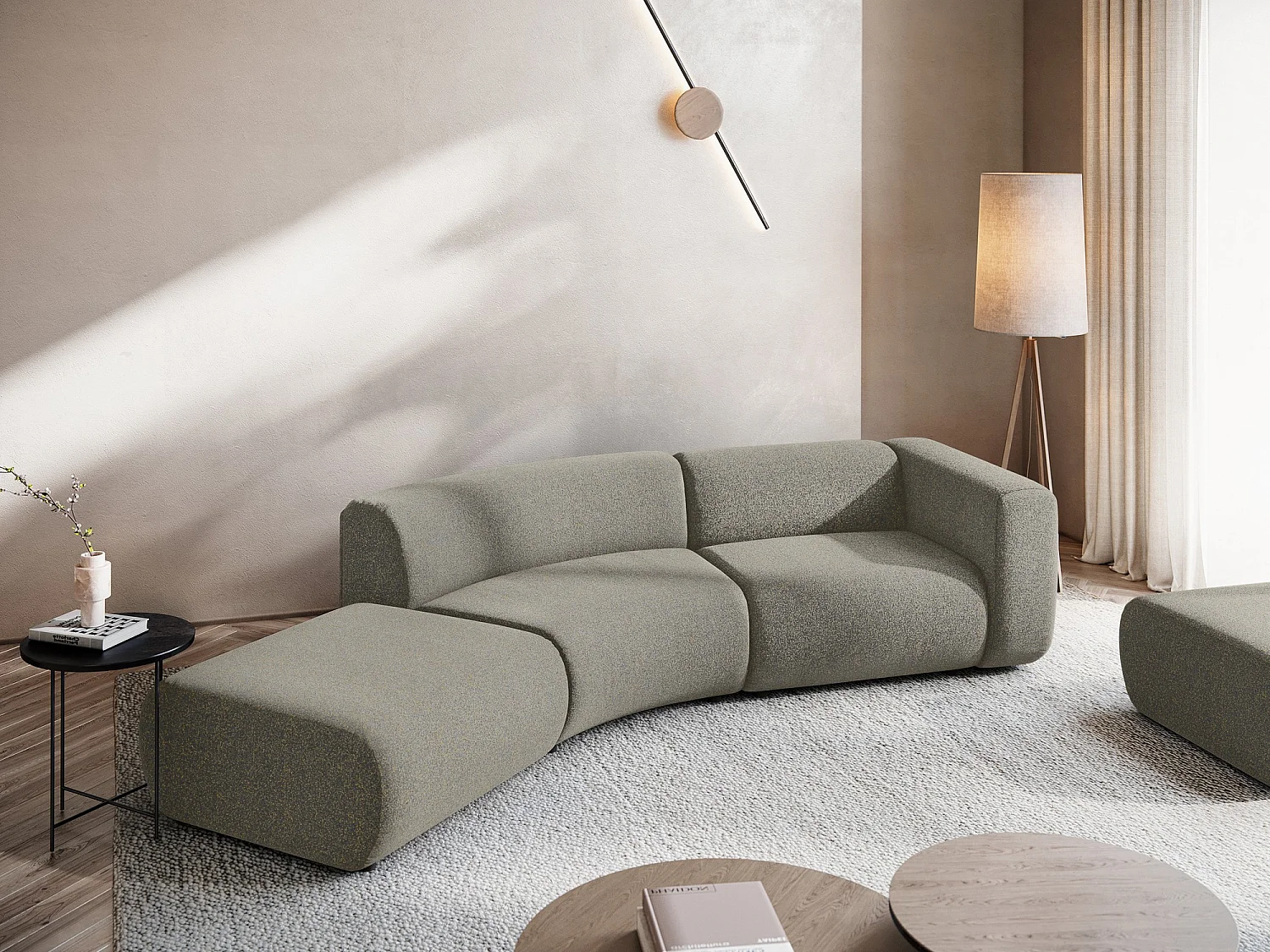 Canapé modulable 4 places gauche en tissu texturé - beige foncé - EKAHI