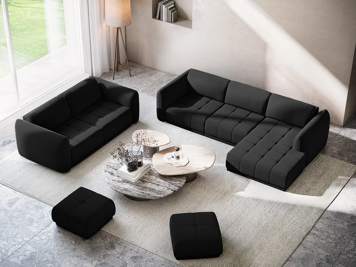 4-Sitzer Sofa - - Samt - Schwarz - HOKU