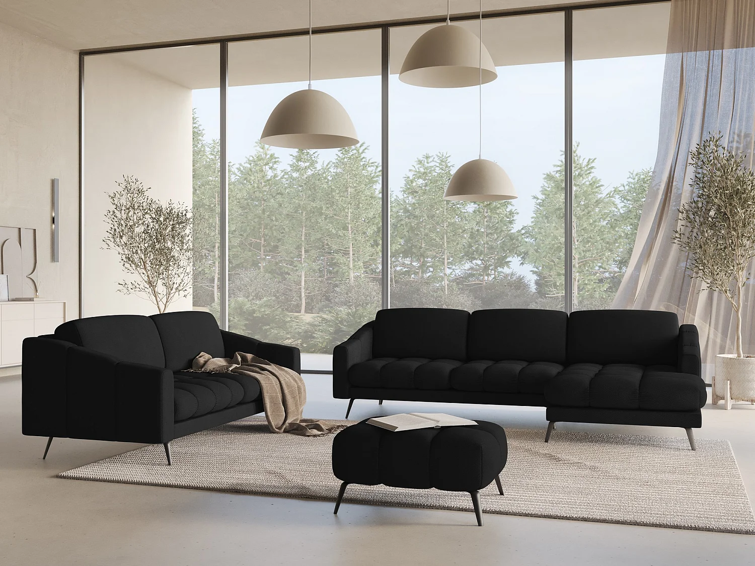 4-Sitzer Sofa - - Chenille - Schwarz - NALU