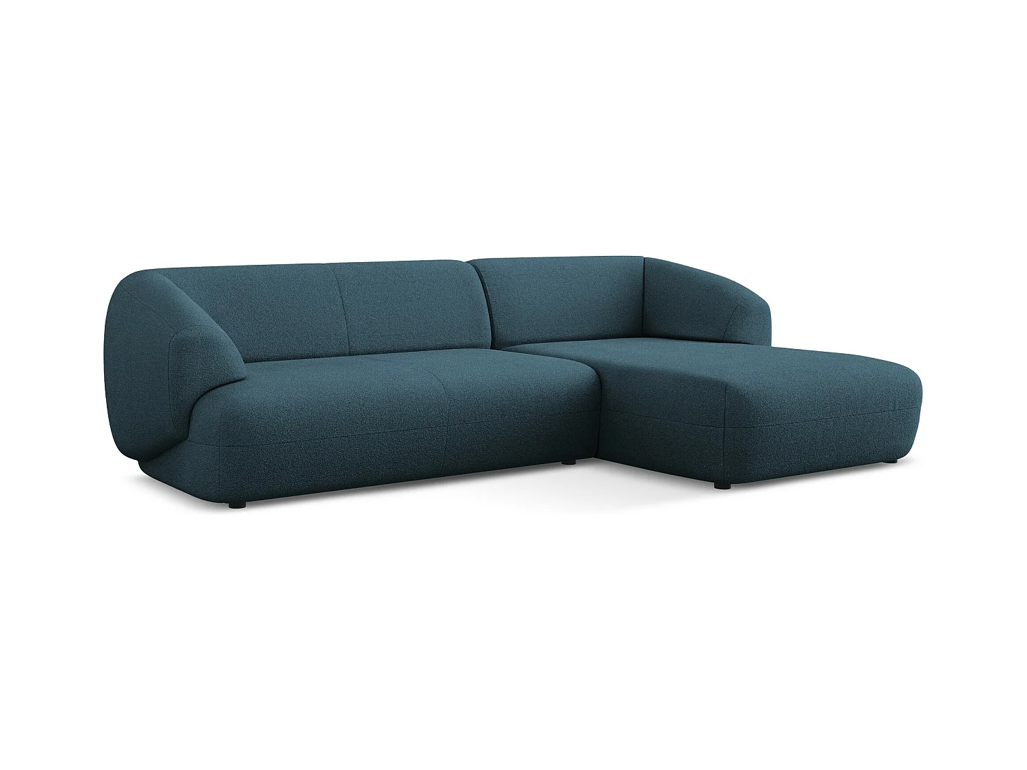 Canapé d'angle 3 places modulaire droit en tissu bouclette - bleu royal - MOANA