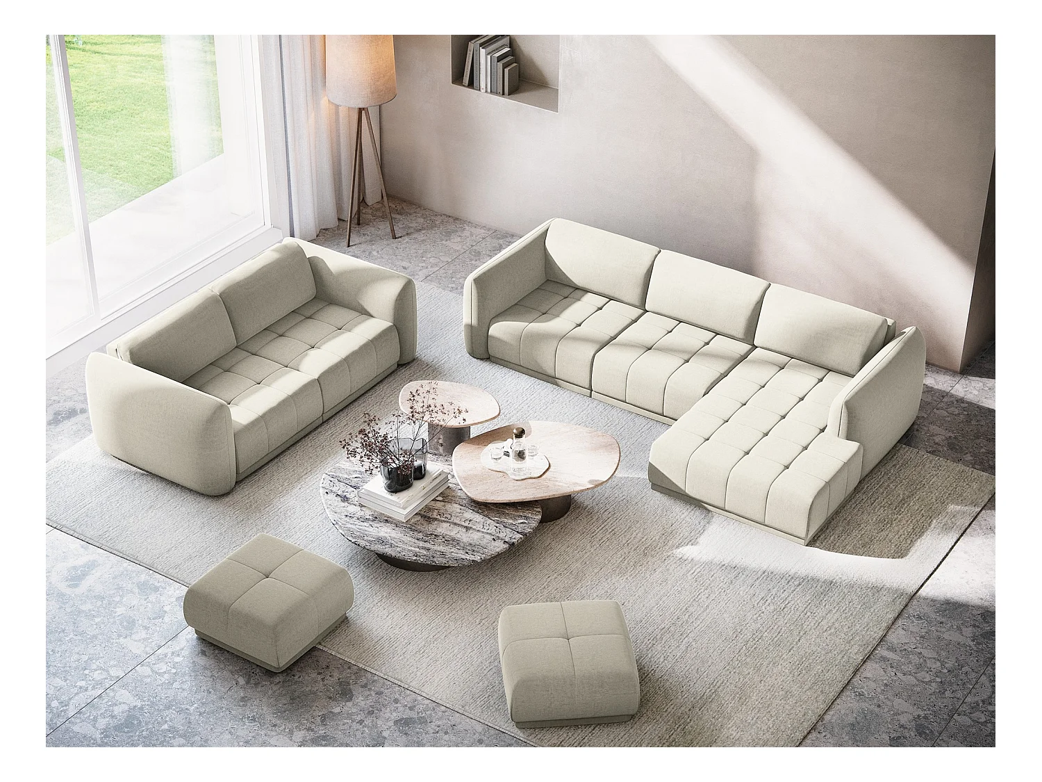 Canapé 4 places en velours - perle - HOKU