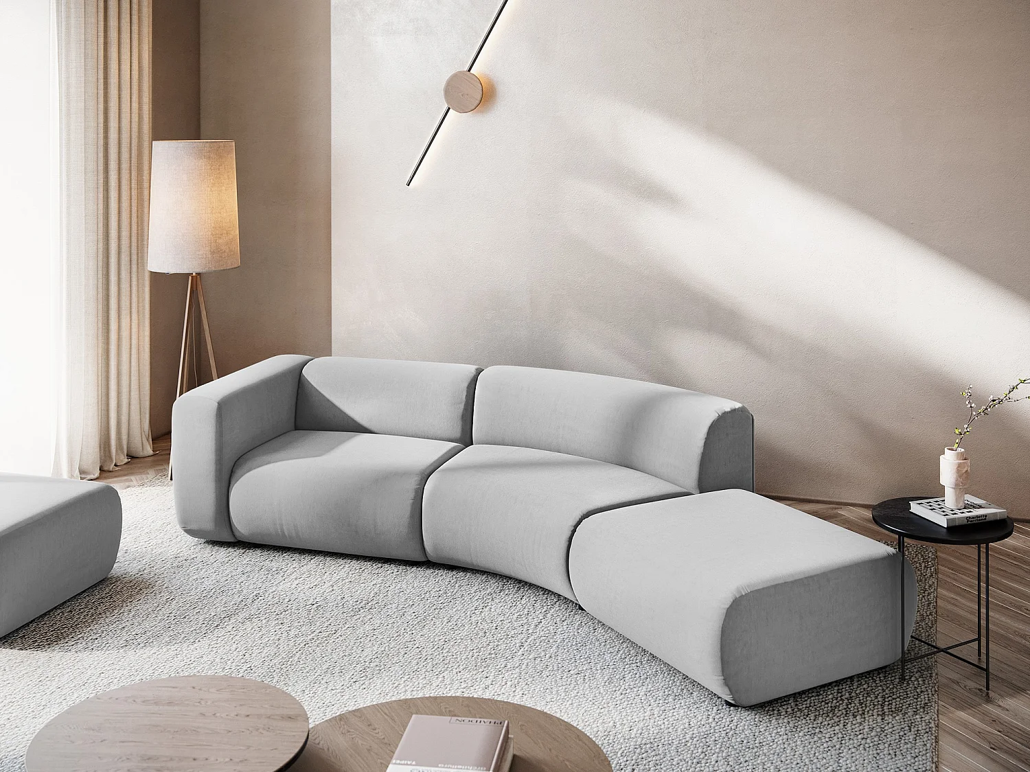 4-Sitzer Sofa Rechts - - Samt - Grau - EKAHI