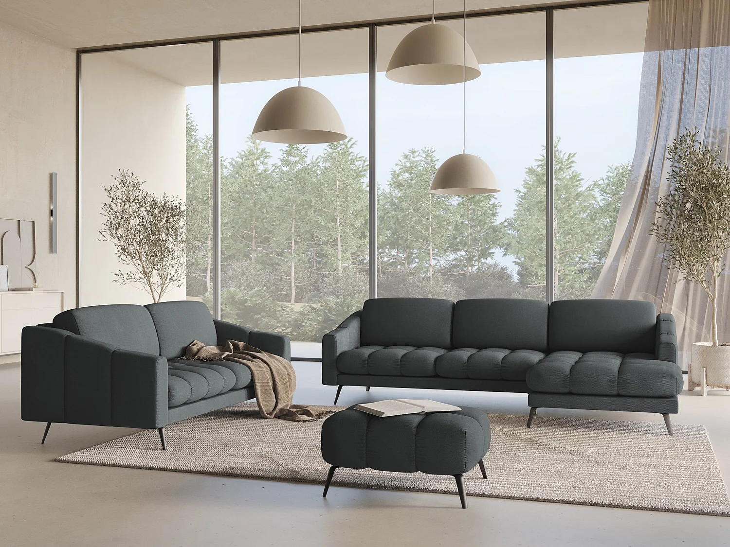 Ecksofa - Ecke Rechts - Chenille - Graphit - NALU