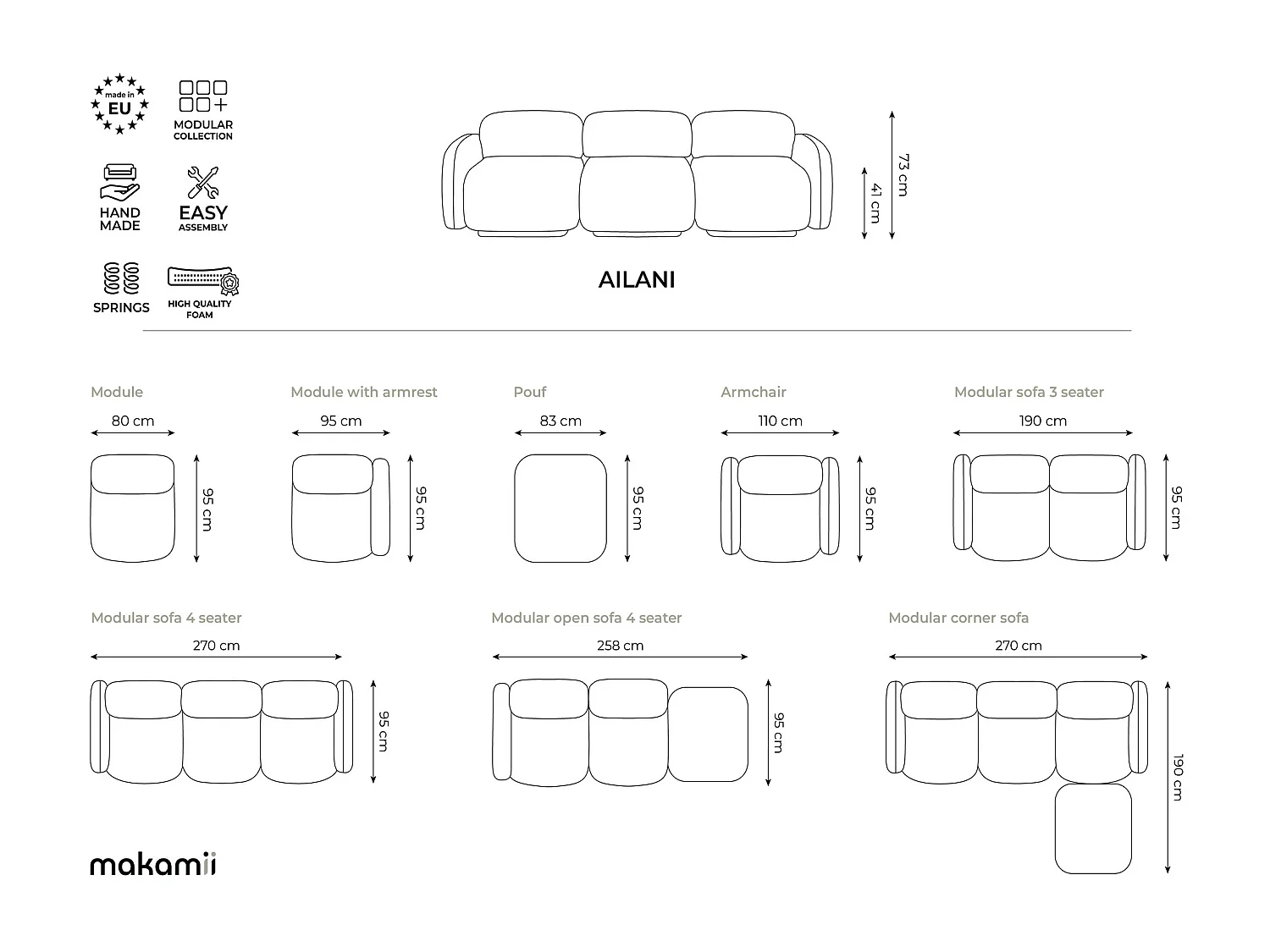 Modulares Ecksofa Beidseitig - - Bouclé - Weiß - AILANI