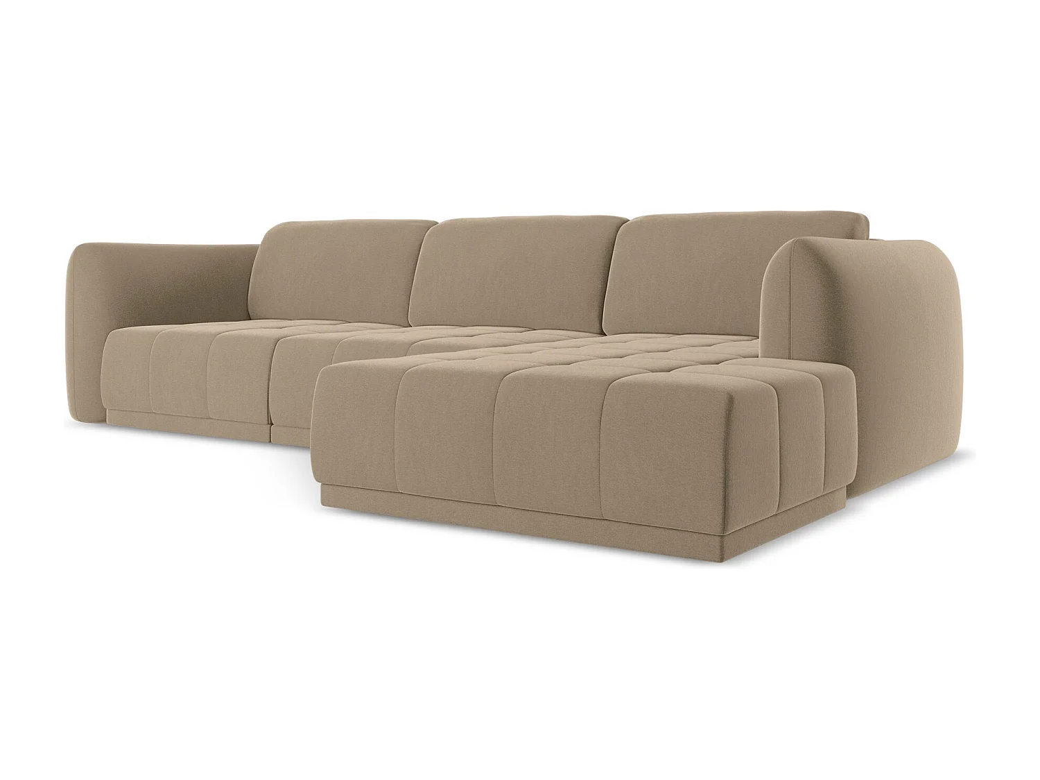 Ecksofa - Ecke Rechts - Samt - Hell beige - HOKU