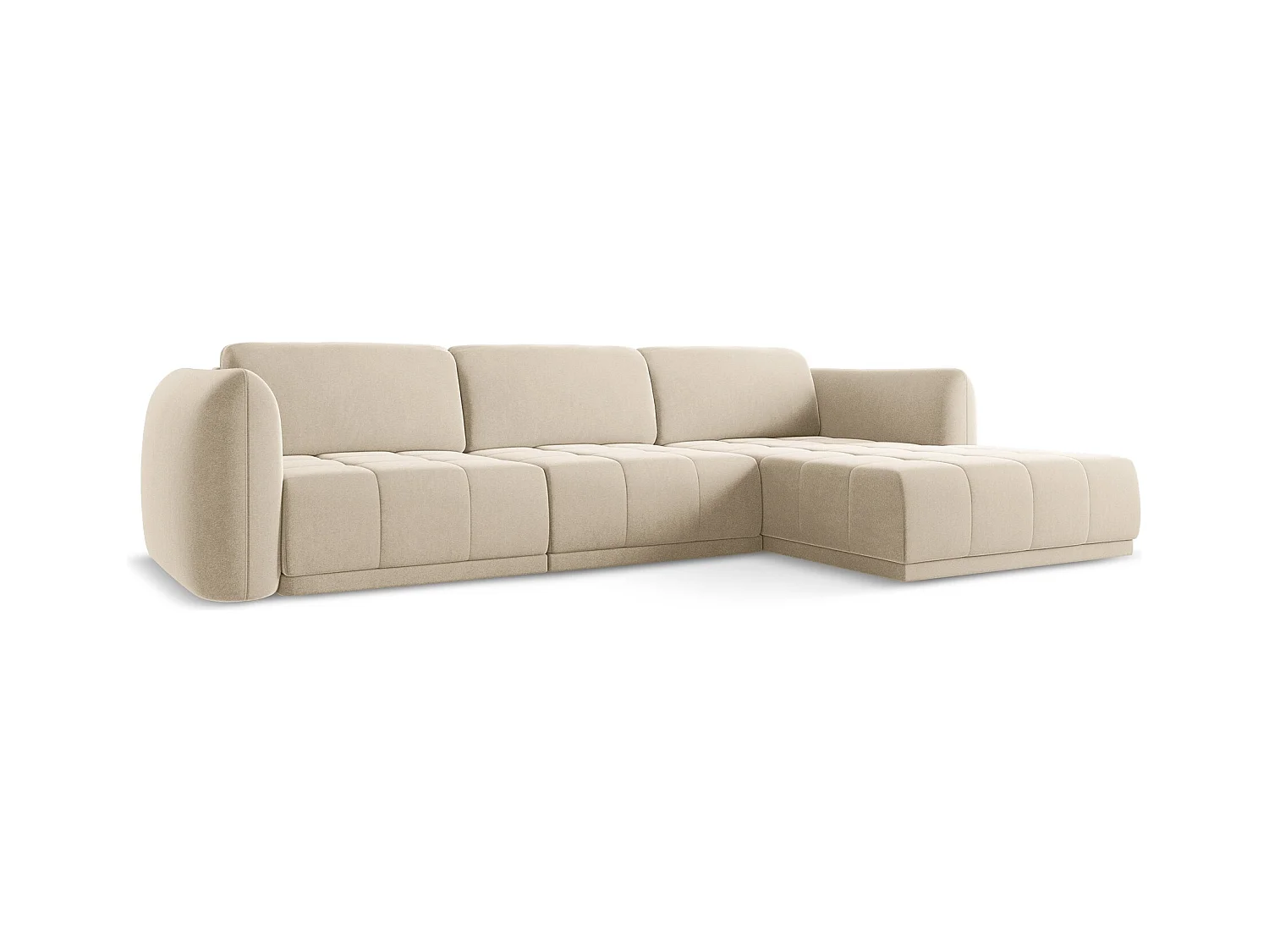 Canapé d'angle droit en velours - beige clair - HOKU