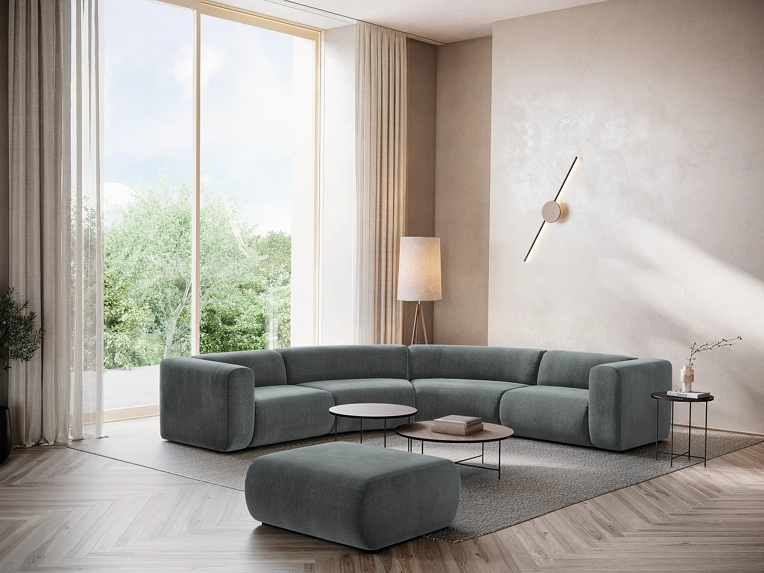 Canapé d'angle modulable en tissu chenille - graphite - EKAHI