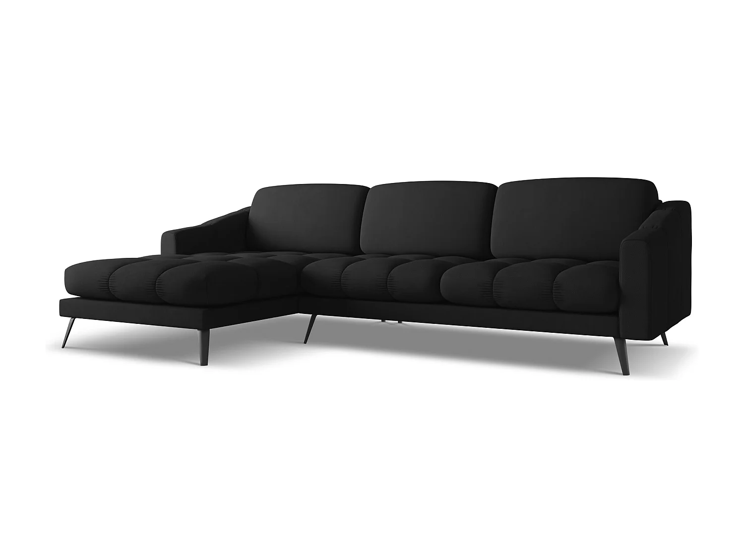 Ecksofa - Ecke Links - Chenille - Schwarz - NALU