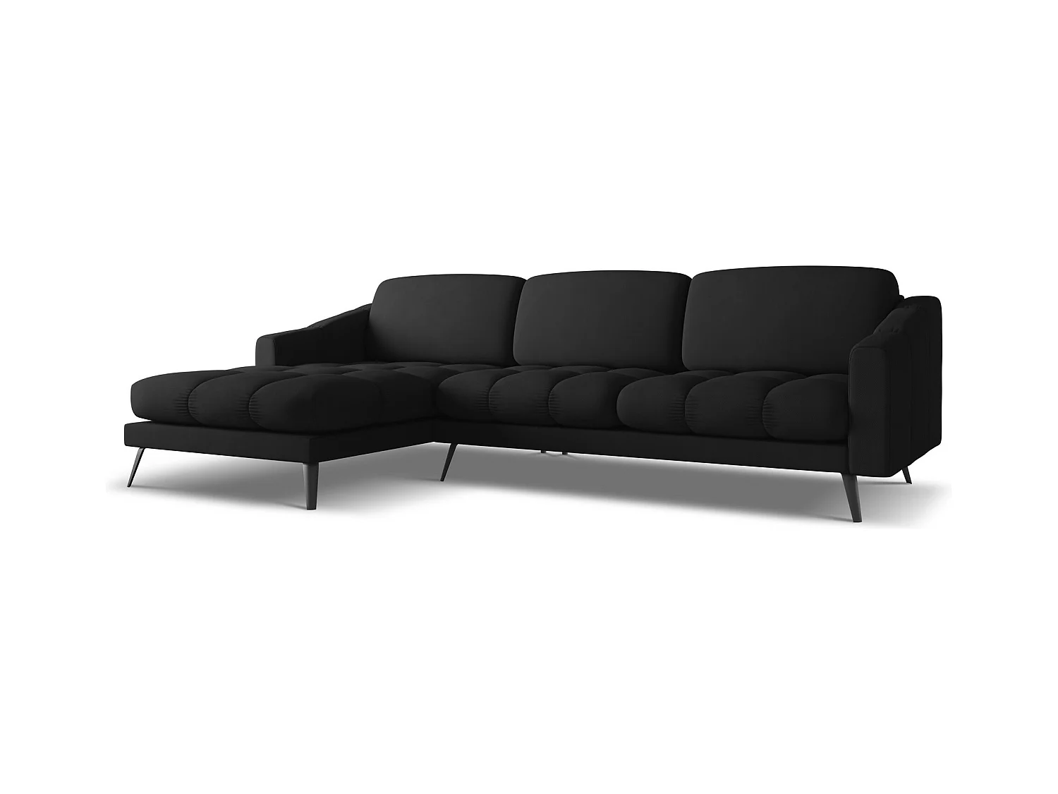 Canapé d'angle gauche en tissu chenille - noir - NALU