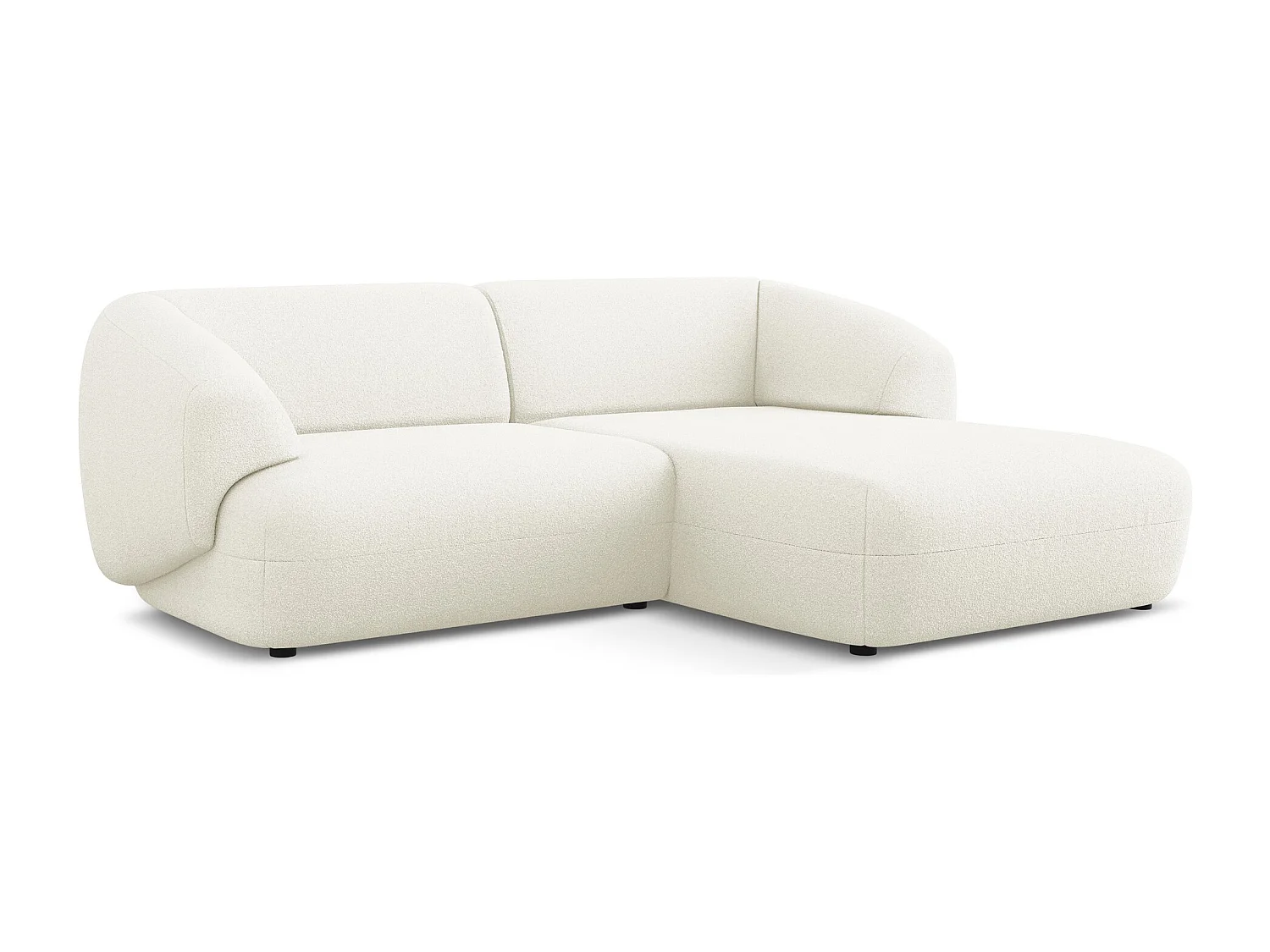 Sofá de canto modular direito 2,5 lugares em tecido bouclé branco - MOANA