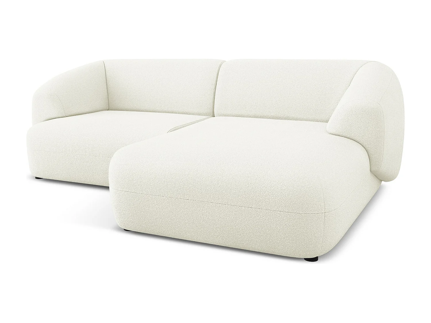 Sofá de canto modular direito 2,5 lugares em tecido bouclé branco - MOANA