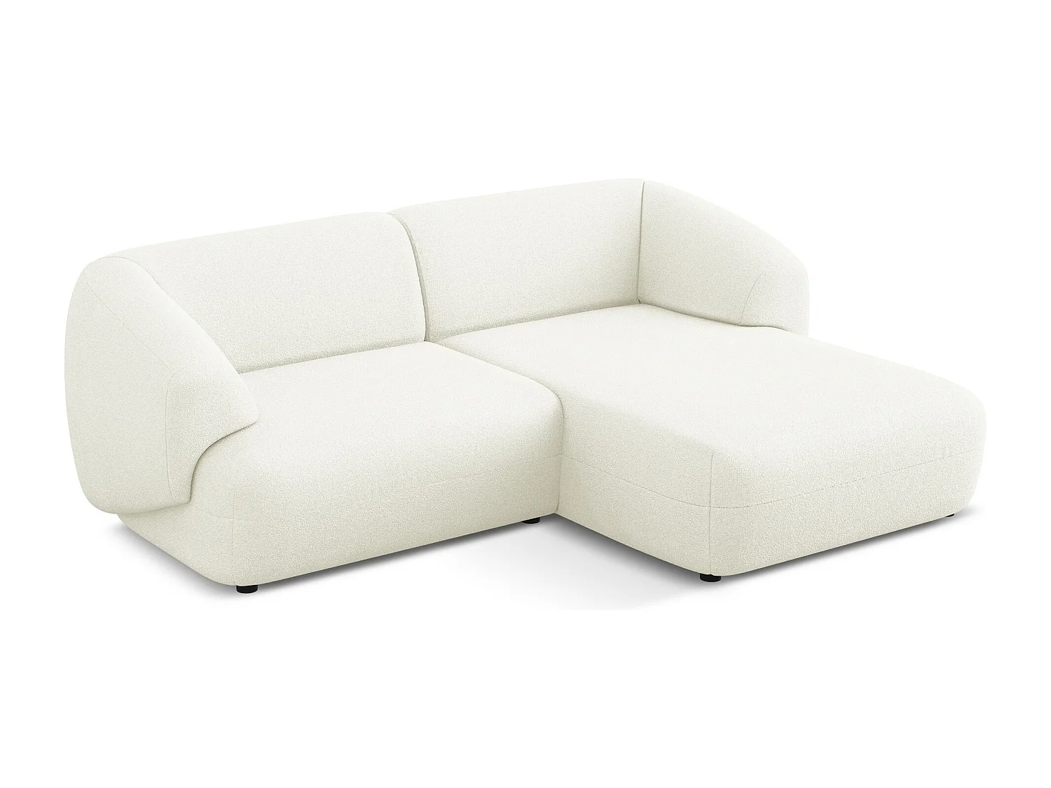 Sofá de canto modular direito 2,5 lugares em tecido bouclé branco - MOANA