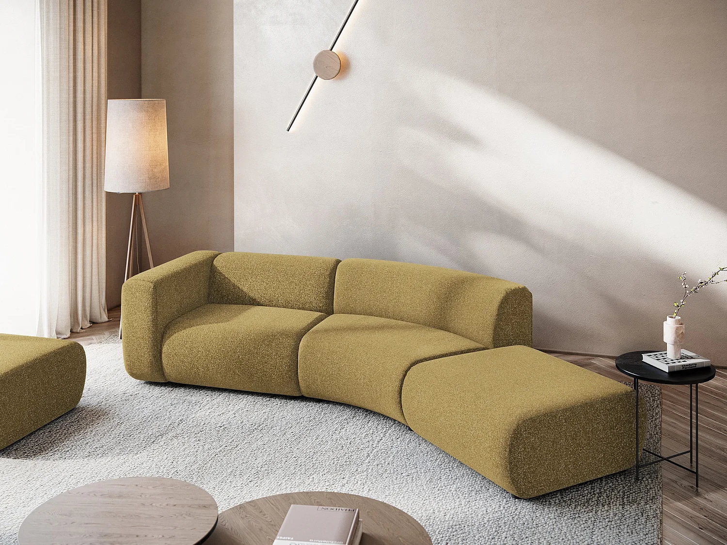 Sofá modular direito 4 lugares em tecido texturizado mostarda - EKAHI