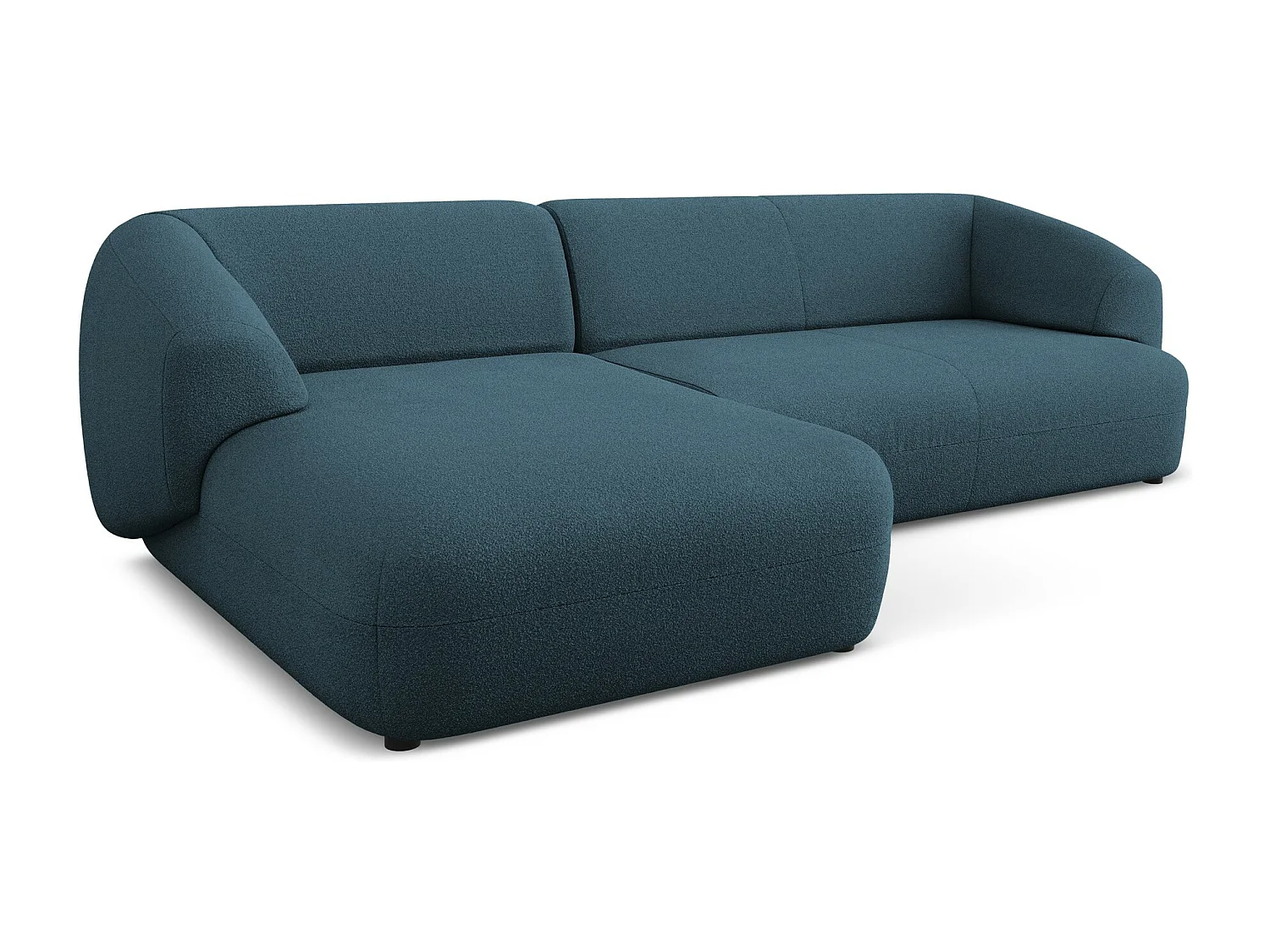 Sofá de canto modular esquerdo 3 lugares em tecido bouclé azul royal - MOANA