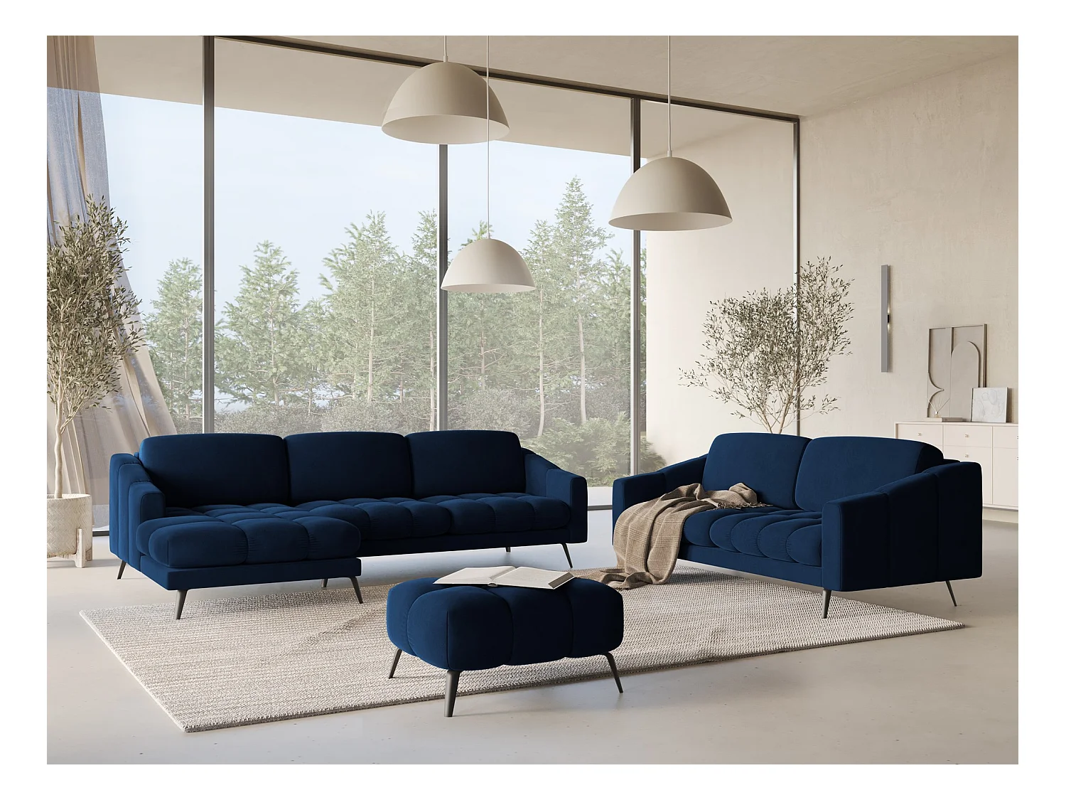 Canapé d'angle gauche en velours - bleu royal - NALU