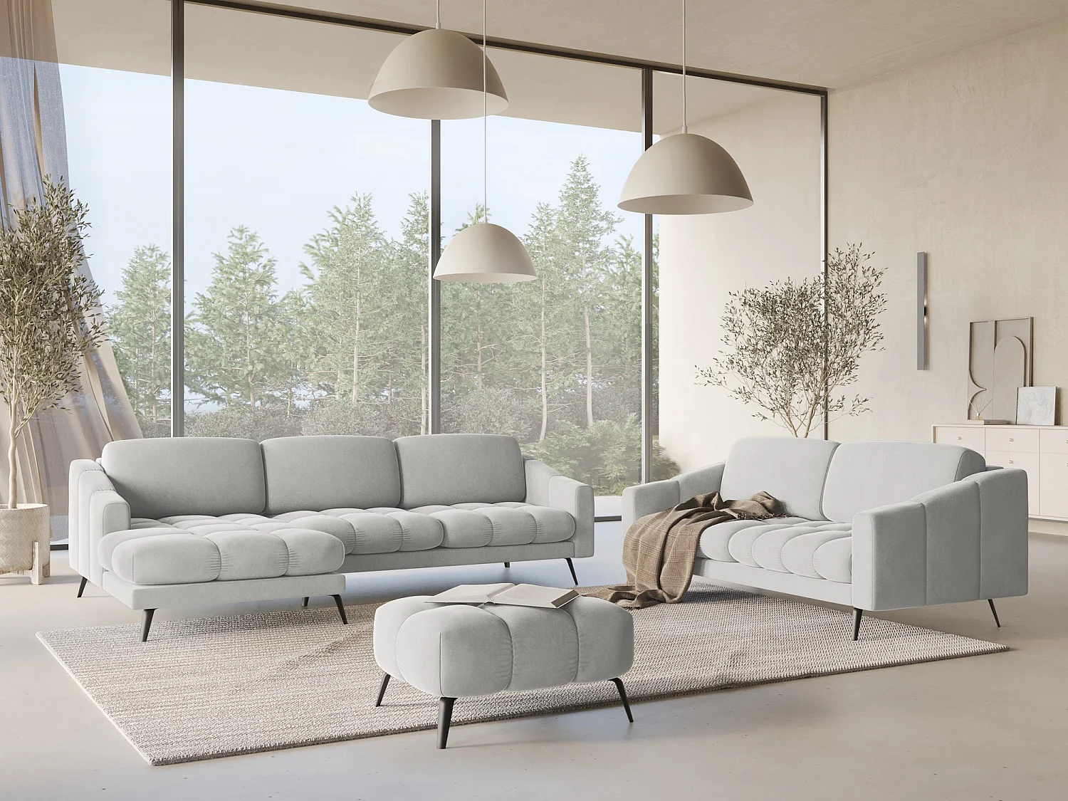 Canapé d'angle gauche en velours - argent - NALU