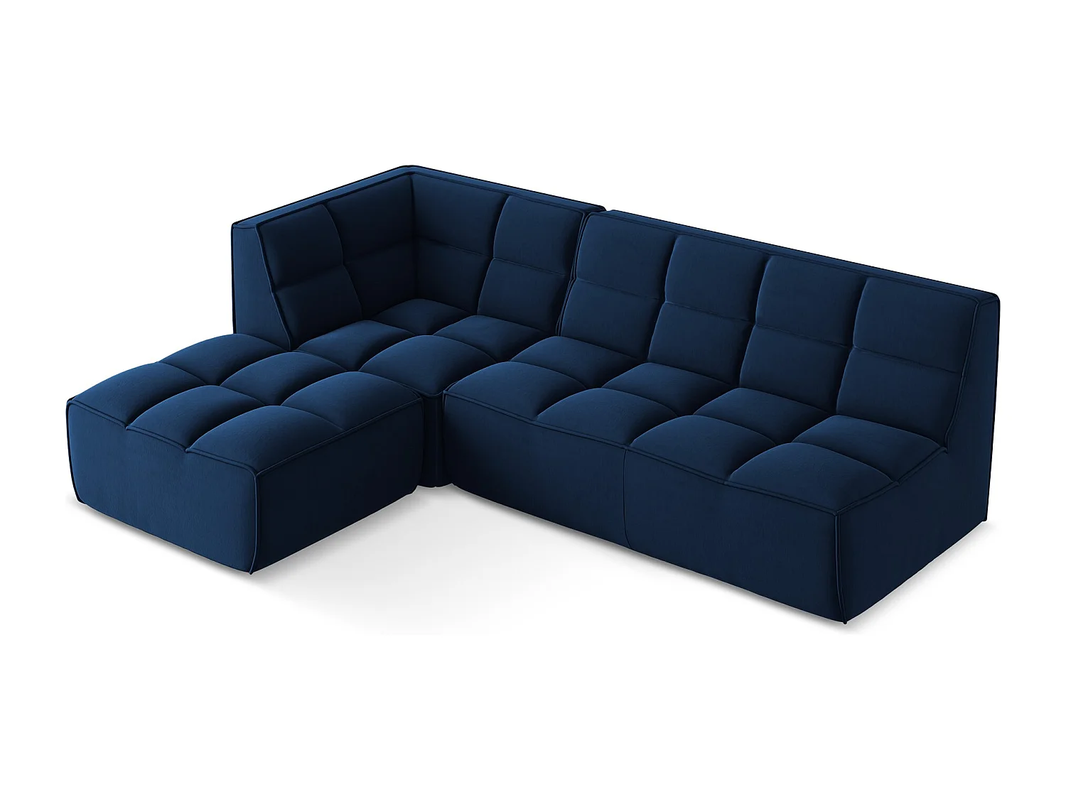 Canapé d'angle 4 places modulaire droit en velours - bleu royal - KALAI