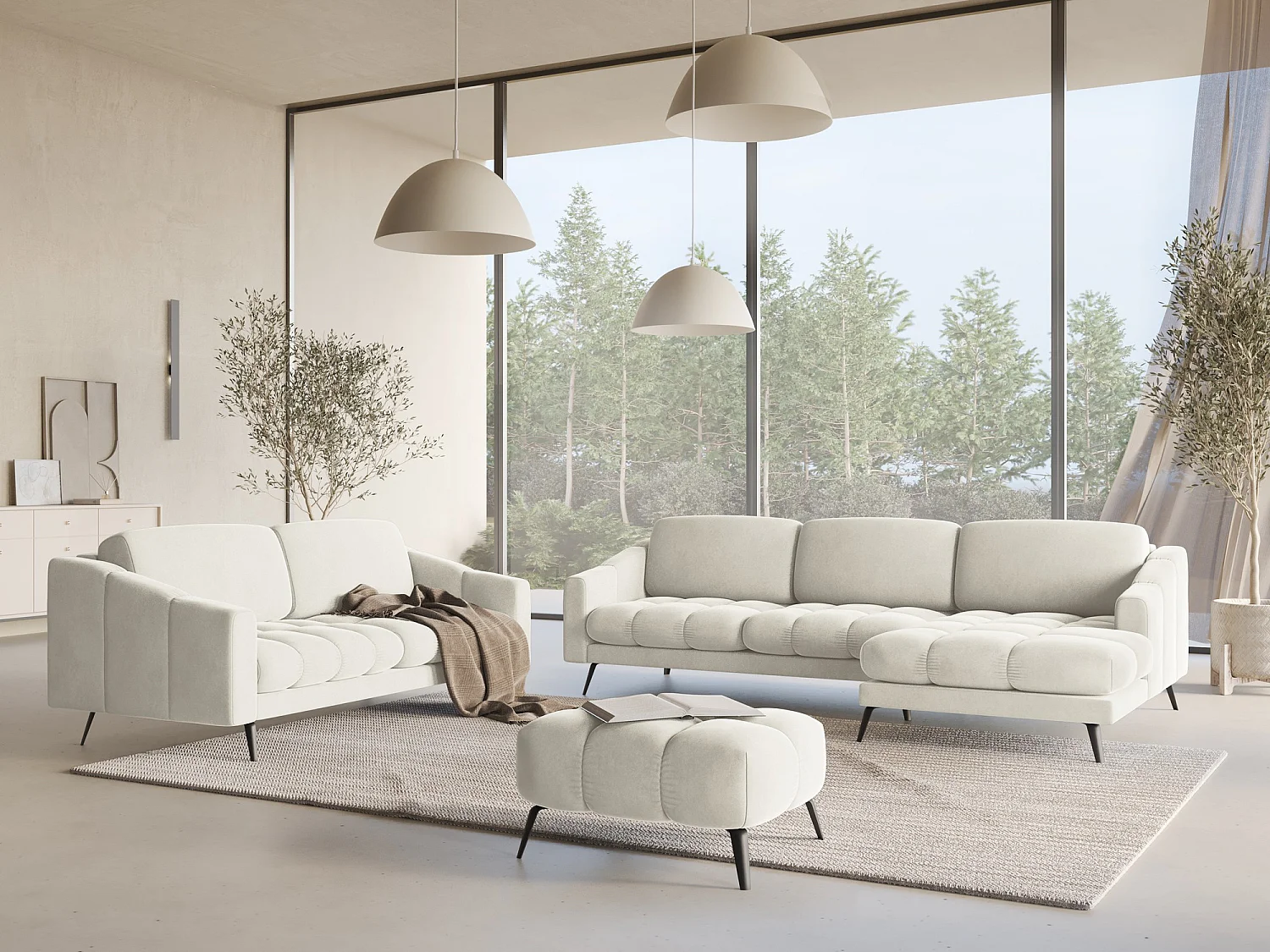 3-Sitzer Sofa - - Samt - Hell beige - NALU