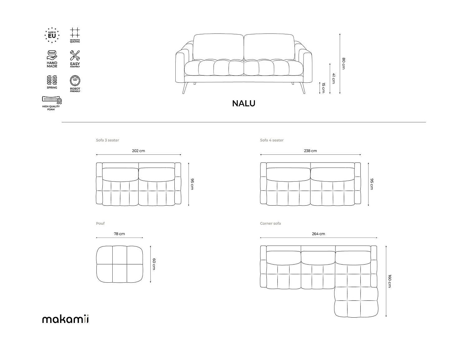 3-Sitzer Sofa - - Samt - Hell beige - NALU