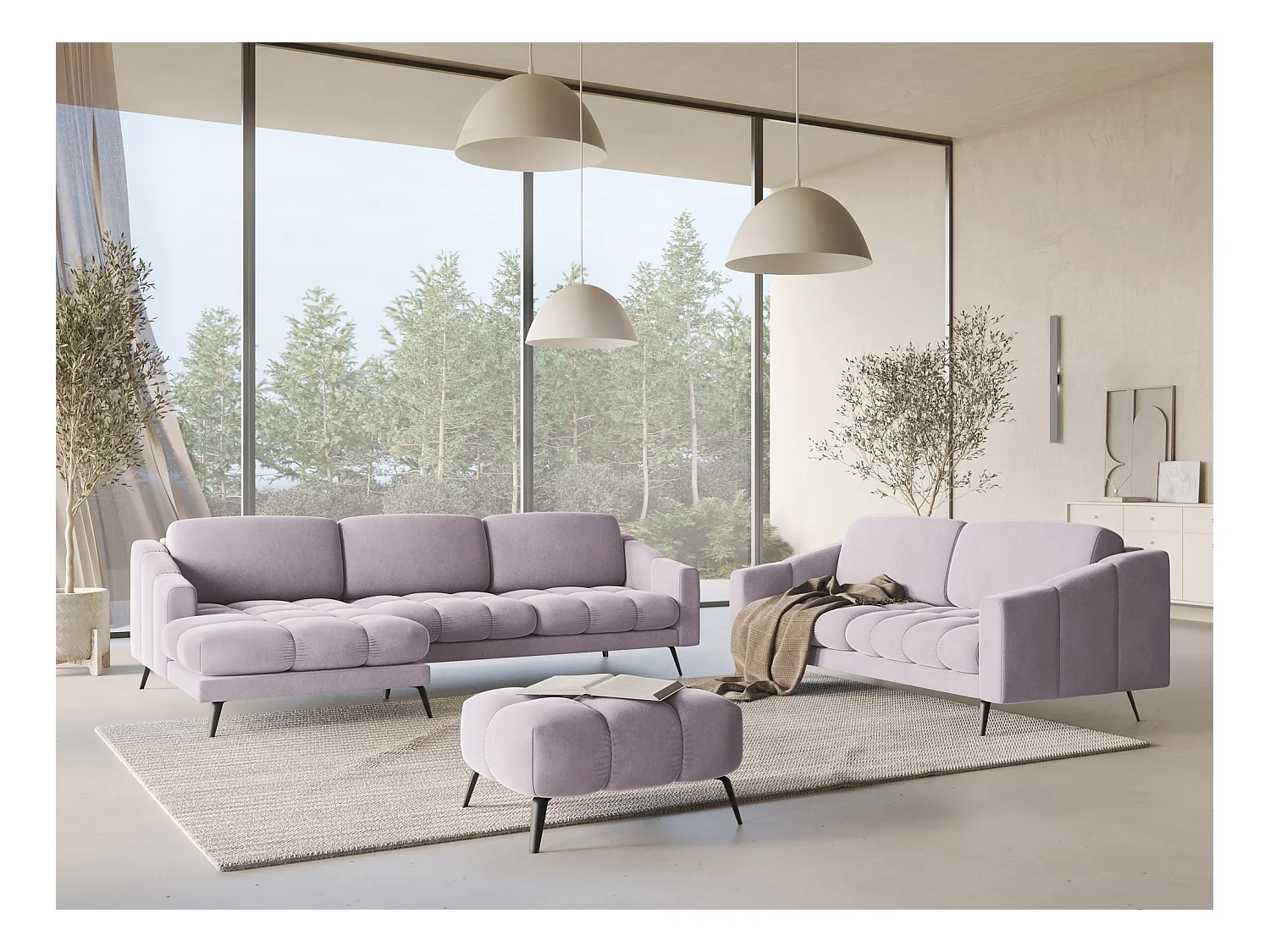 Canapé d'angle gauche en velours - lavande - NALU