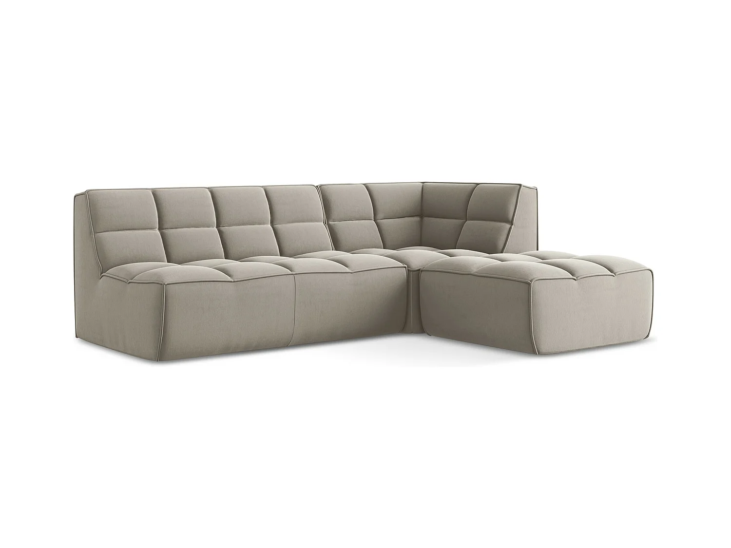 Canapé d'angle 4 places modulaire droit en velours - taupe - KALAI