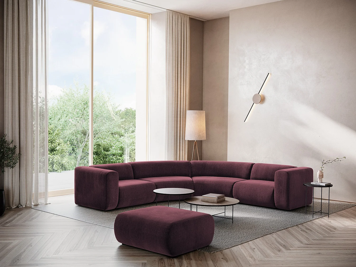 Canapé d'angle modulable en tissu chenille - bordeaux - EKAHI