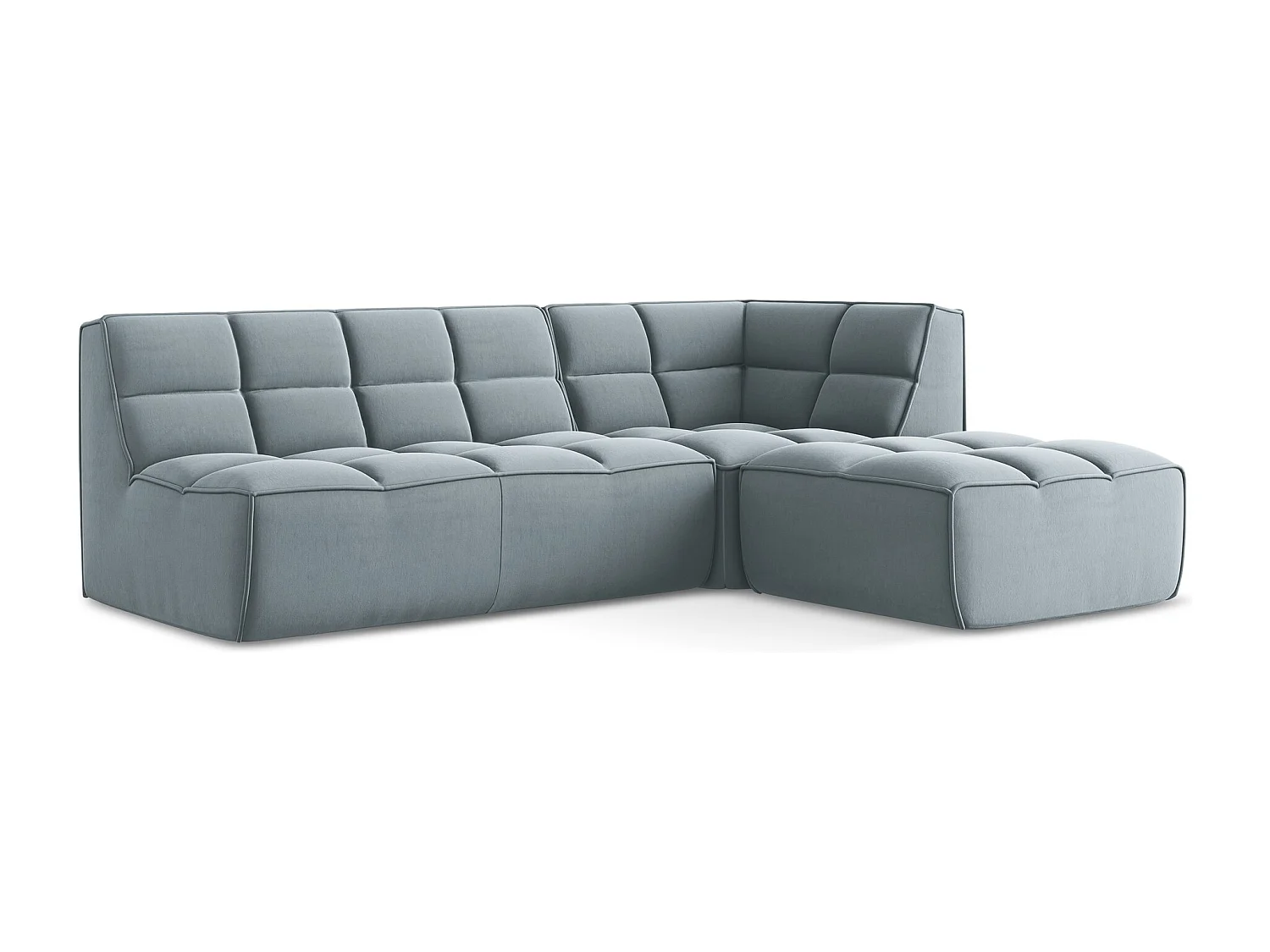 Canapé d'angle 4 places modulaire droit en velours - bleu clair - KALAI