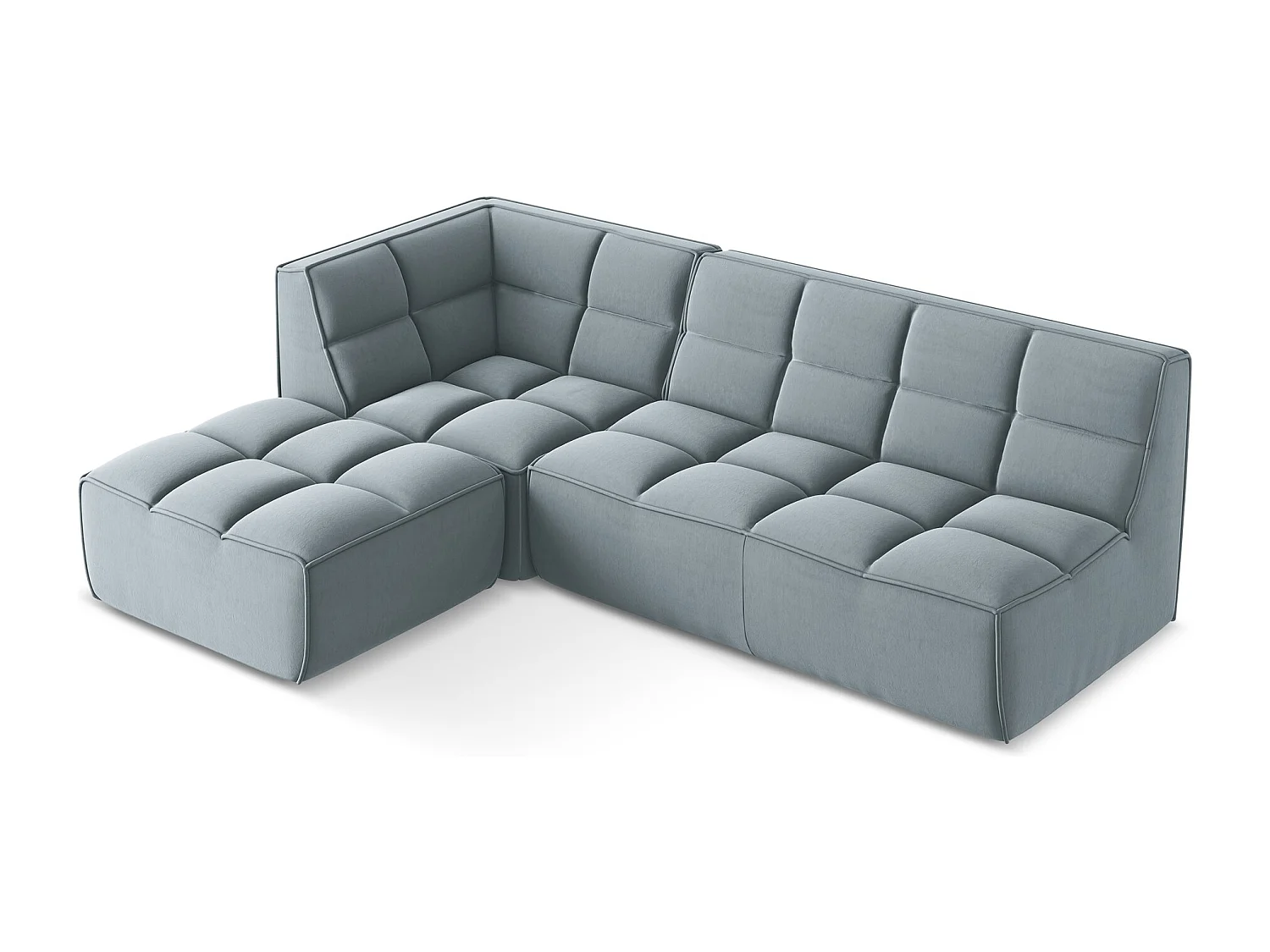 Modulaire hoekbank rechts van lichtblauw velours - KALAI