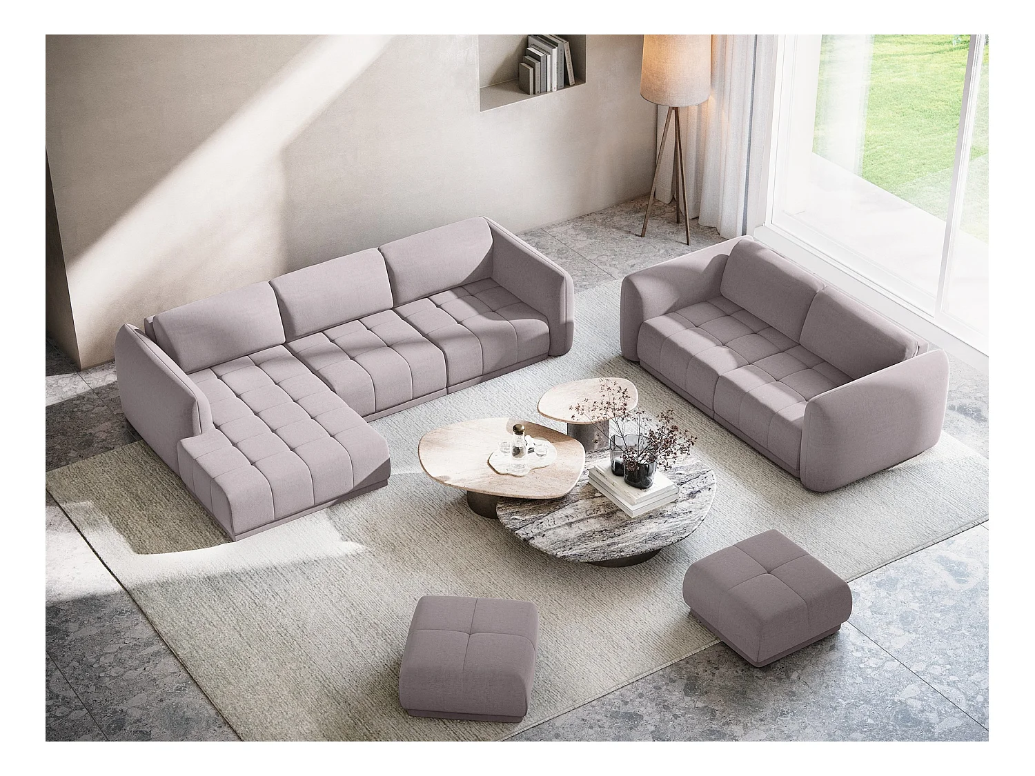 Canapé d'angle gauche en velours - lavande - HOKU