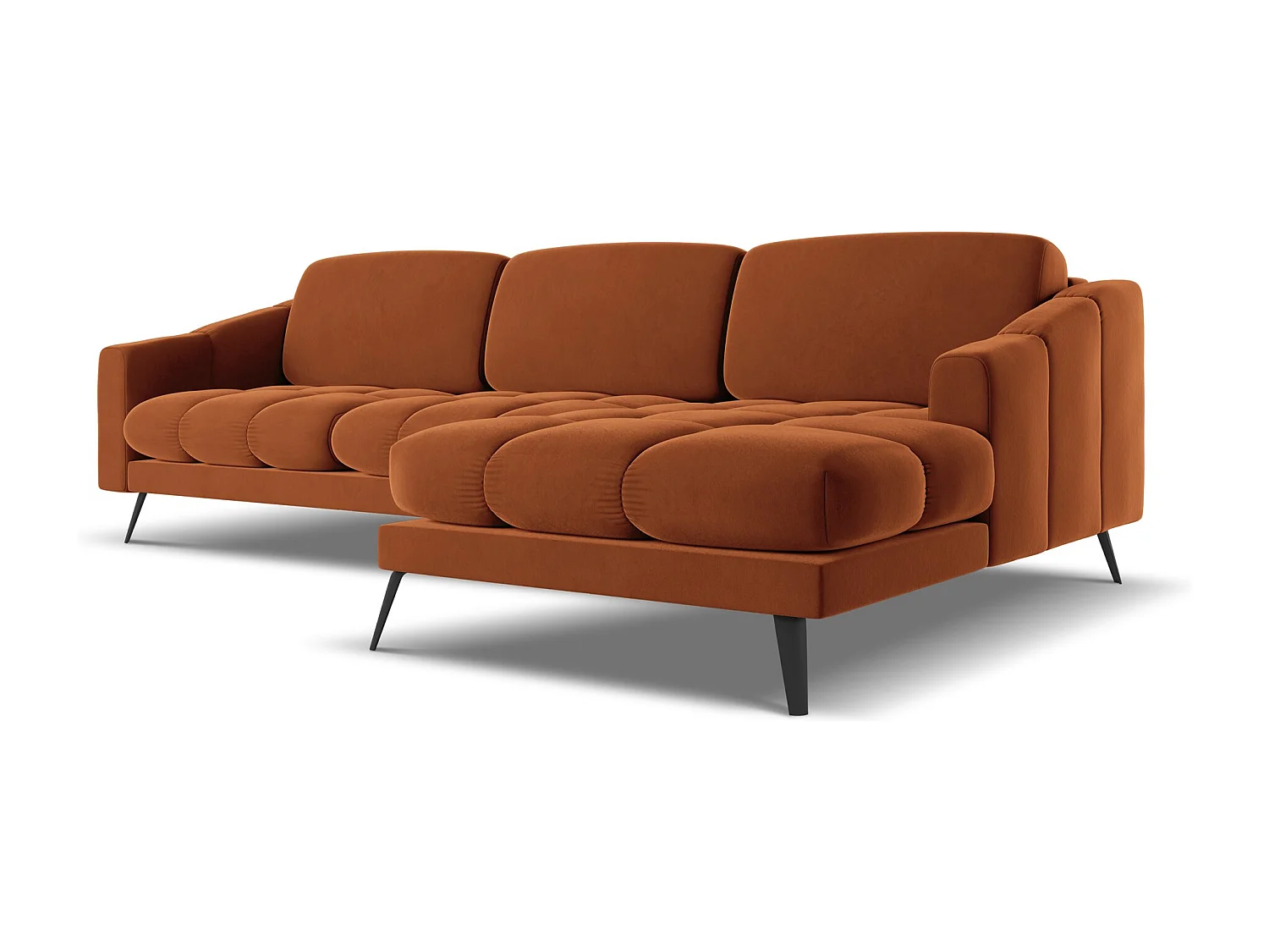 Canapé d'angle droit en velours - terre cuite - NALU