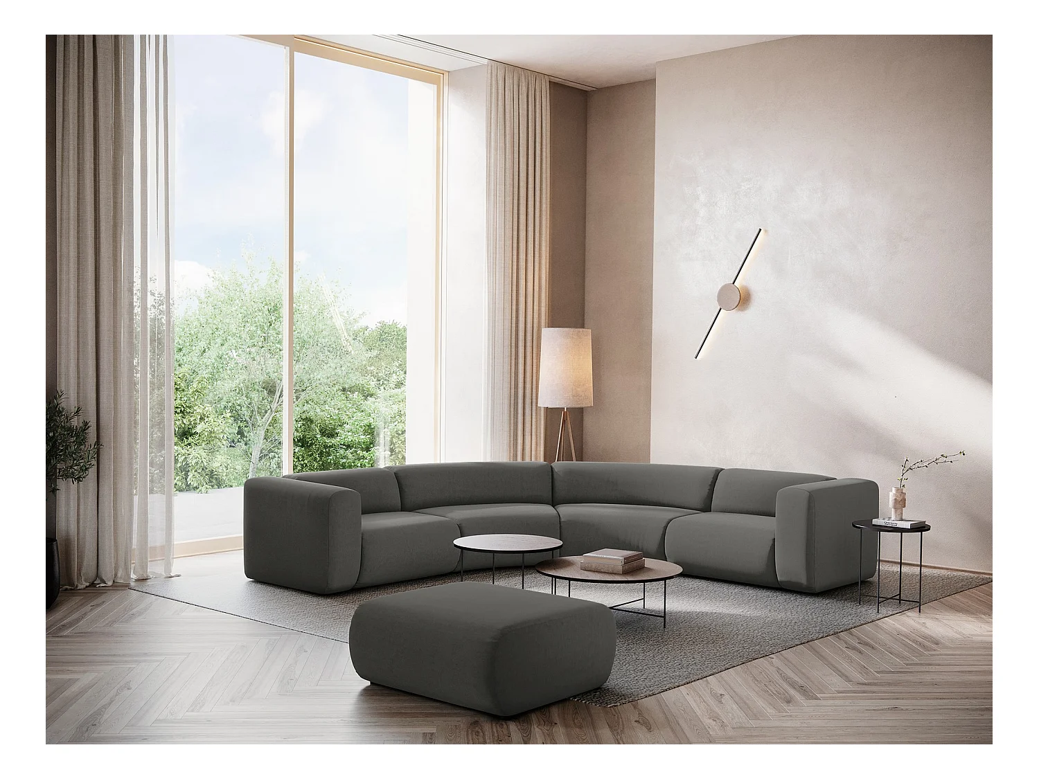 Modulares Ecksofa - - Samt - Stahl - EKAHI