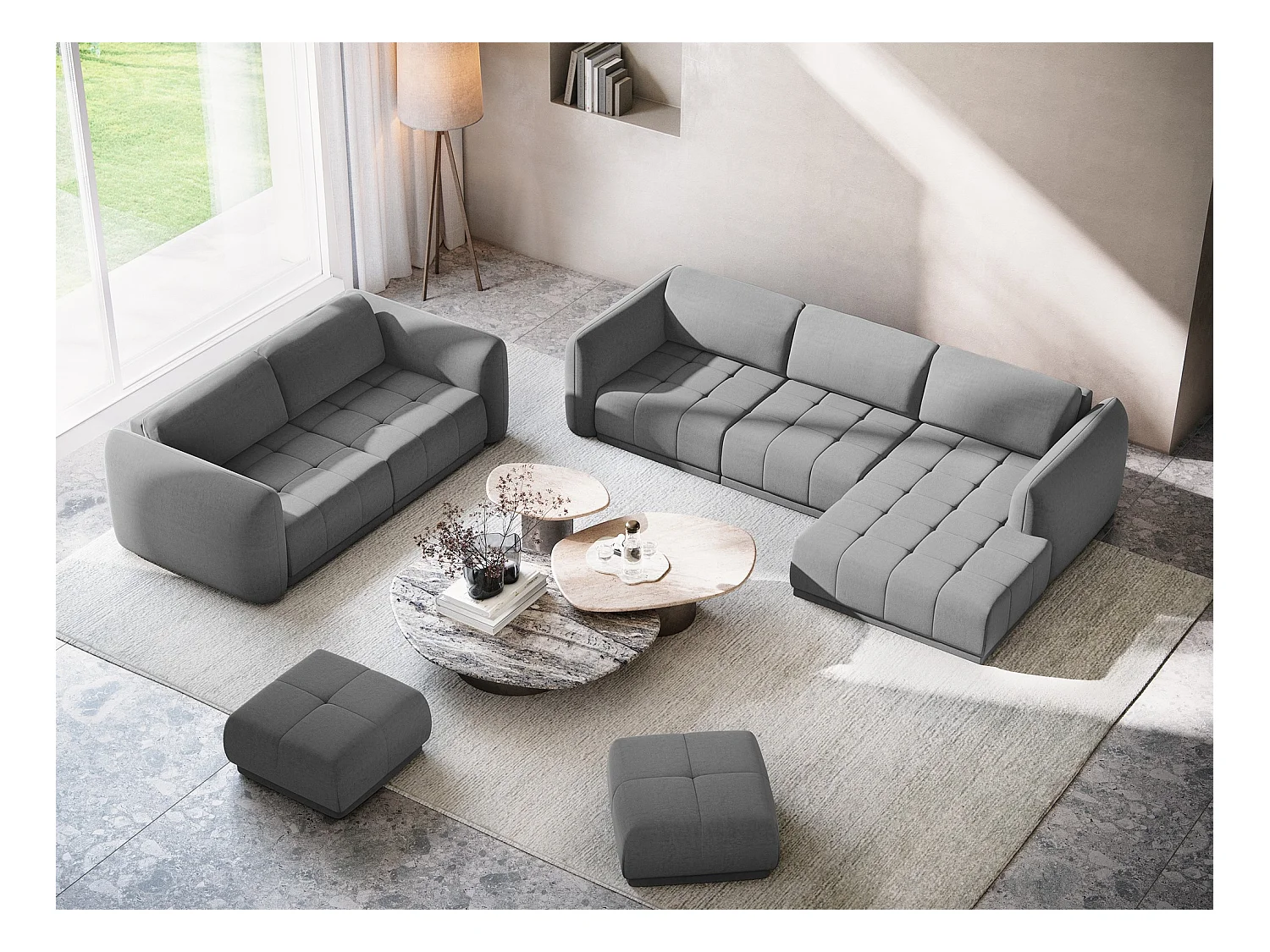 Canapé 4 places en velours - gris - HOKU