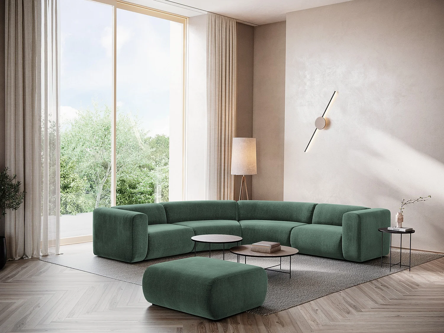 Sofá modular esquinero 5 plazas de tela chenilla verde - EKAHI