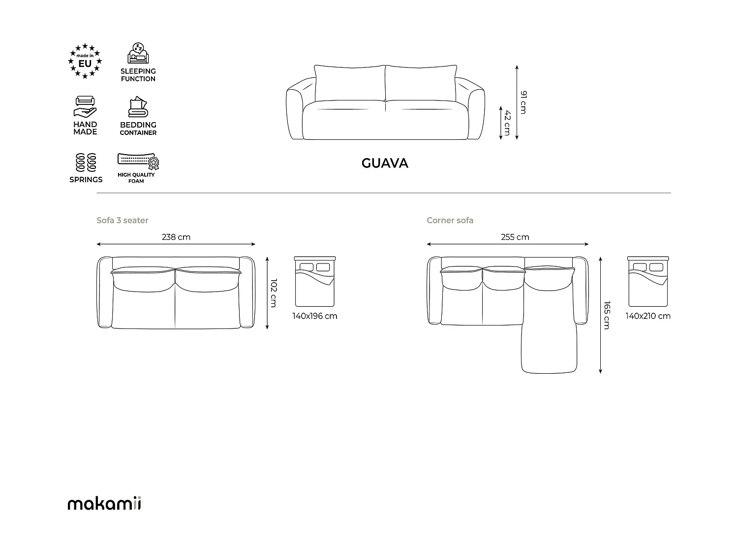Canapé modulable 3 places droit en tissu chenille - blanc - AILANI