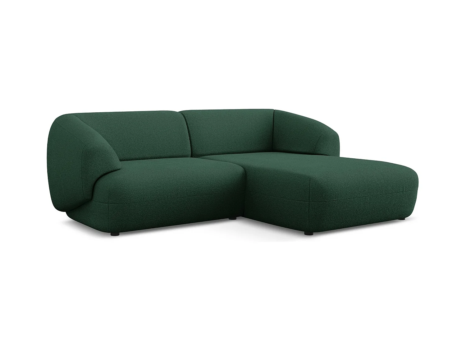 Canapé d'angle 2,5 places modulaire droit en tissu bouclette - bouteille verte - MOANA