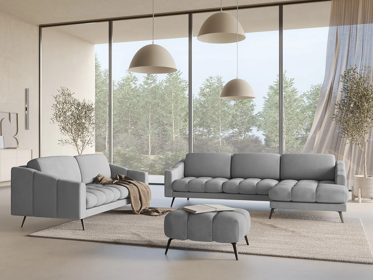 3-Sitzer Sofa - - Chenille - Hellgrau - NALU